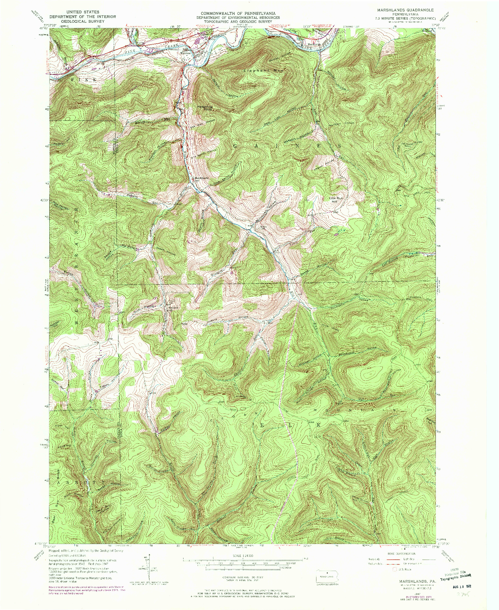 USGS 1:24000-SCALE QUADRANGLE FOR MARSHLANDS, PA 1947