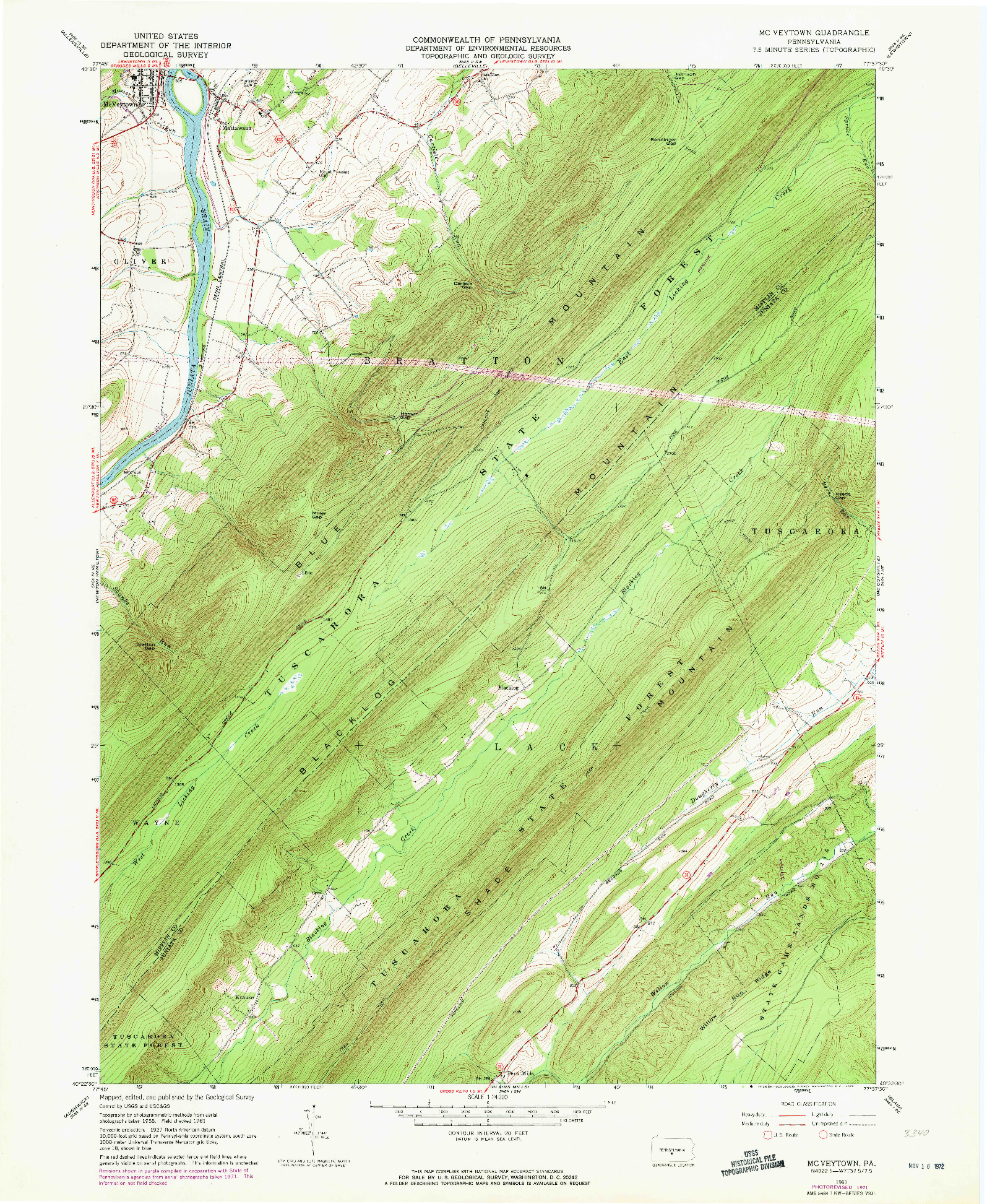 USGS 1:24000-SCALE QUADRANGLE FOR MC VEYTOWN, PA 1961