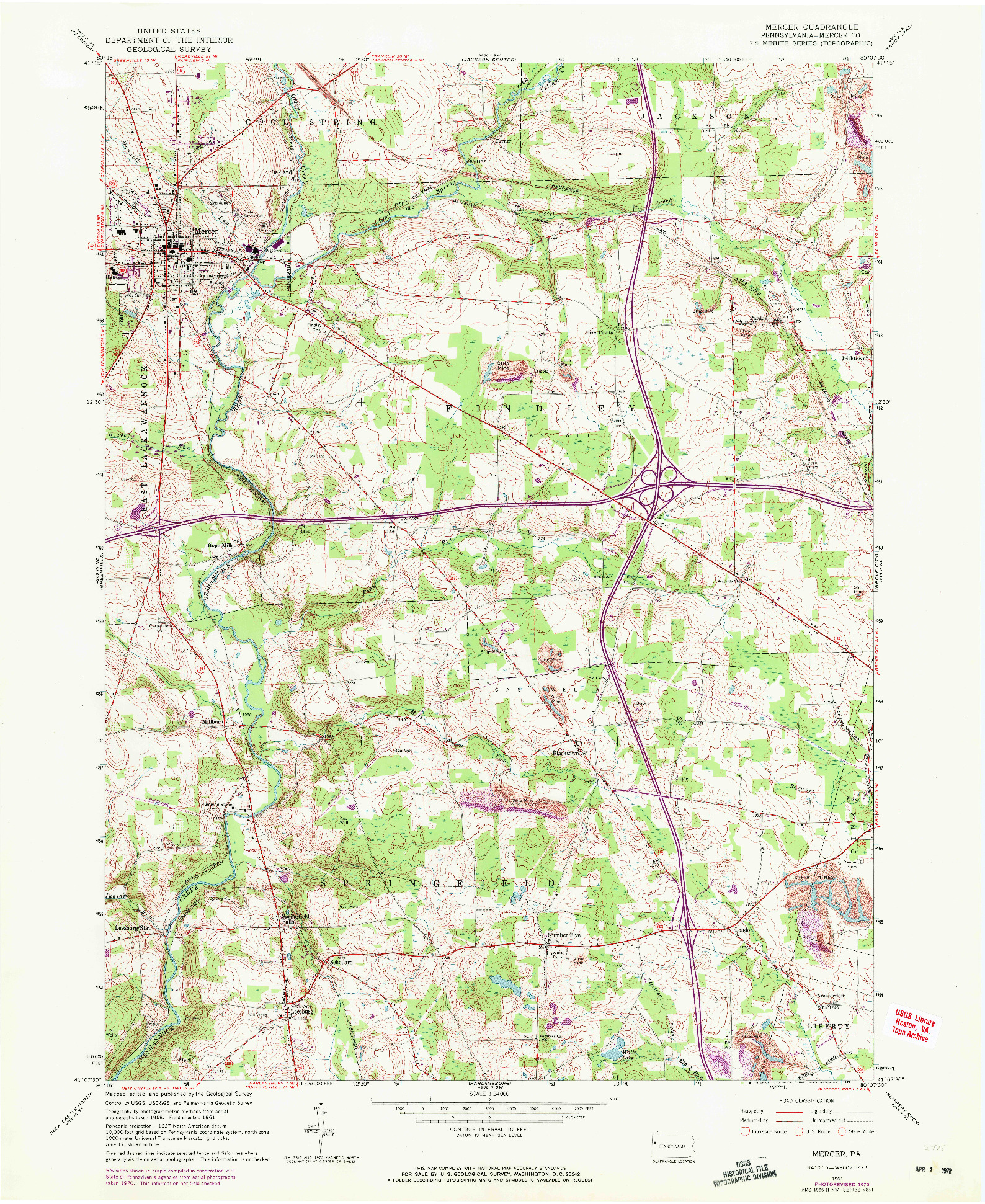 USGS 1:24000-SCALE QUADRANGLE FOR MERCER, PA 1961