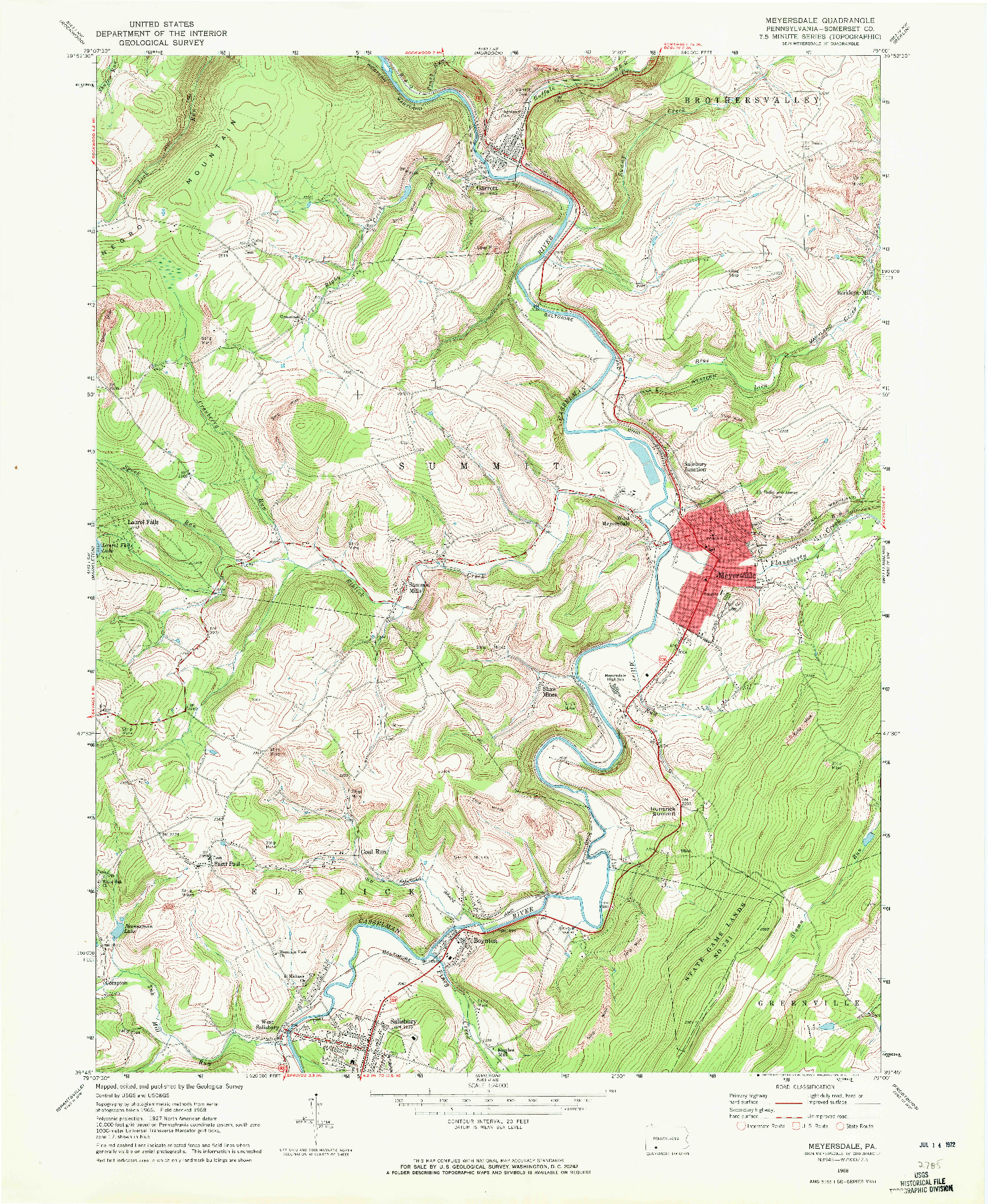 USGS 1:24000-SCALE QUADRANGLE FOR MEYERSDALE, PA 1968