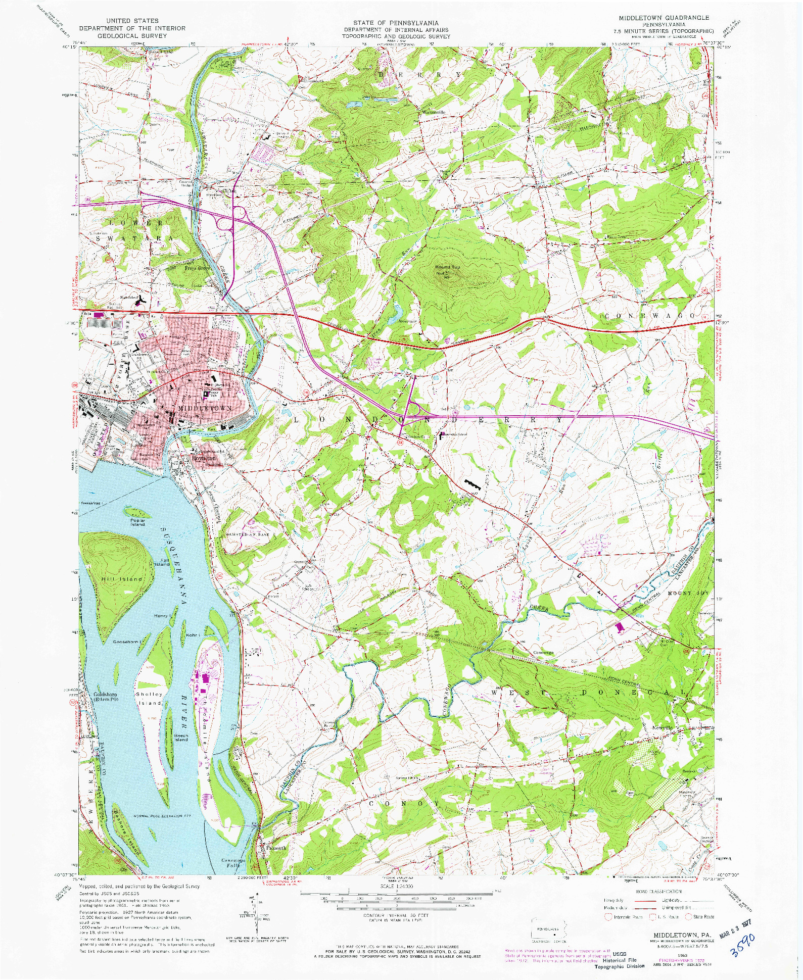 USGS 1:24000-SCALE QUADRANGLE FOR MIDDLETOWN, PA 1963