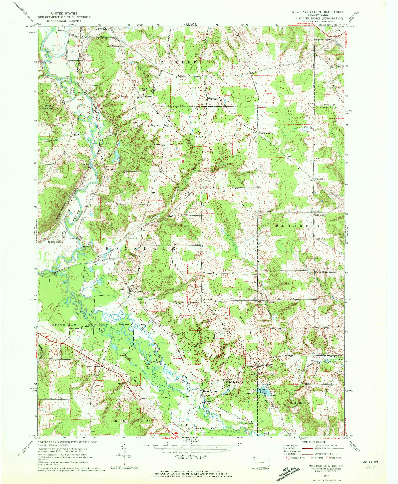 USGS 1:24000-SCALE QUADRANGLE FOR MILLERS STATION, PA 1967