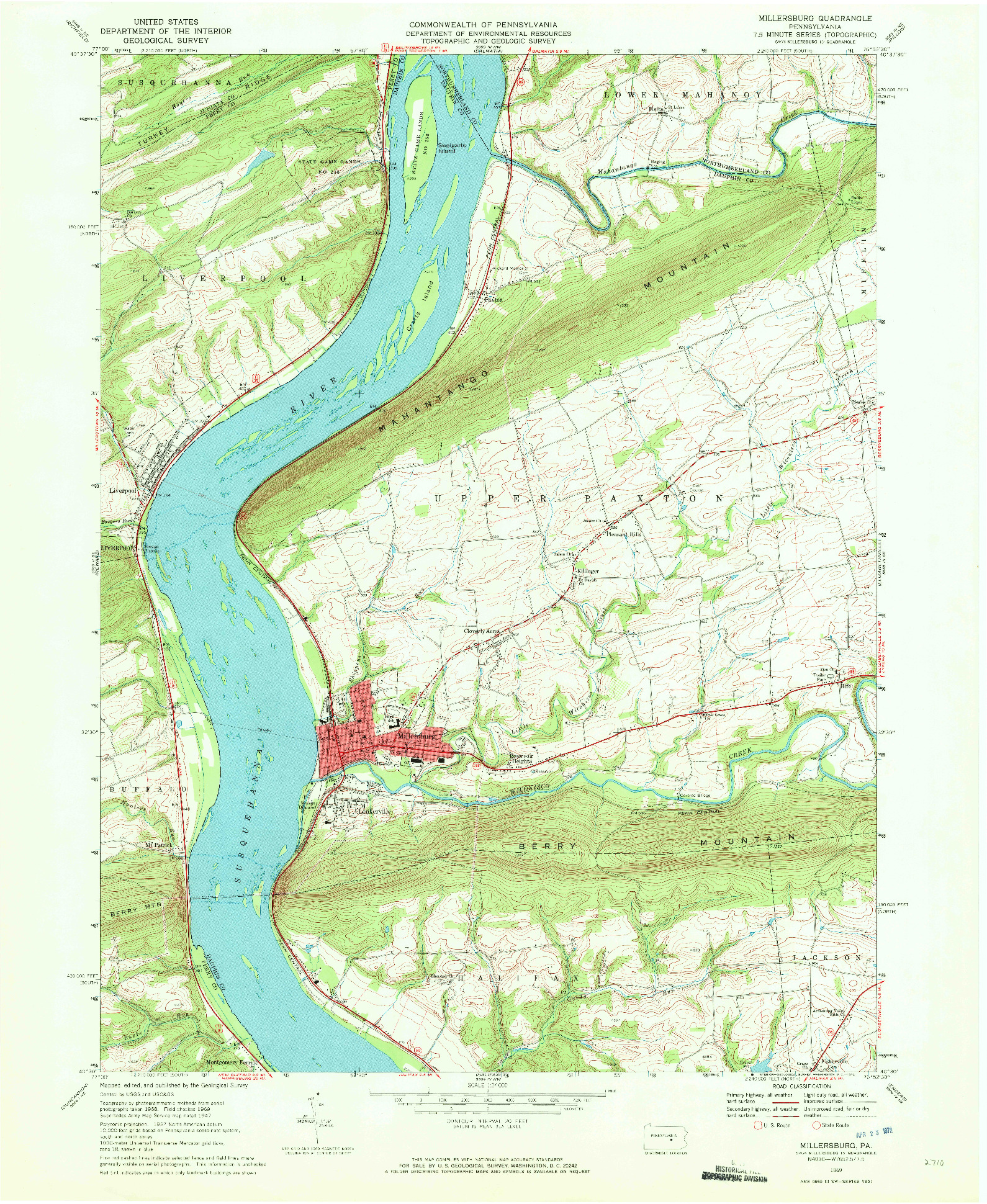 USGS 1:24000-SCALE QUADRANGLE FOR MILLERSBURG, PA 1969