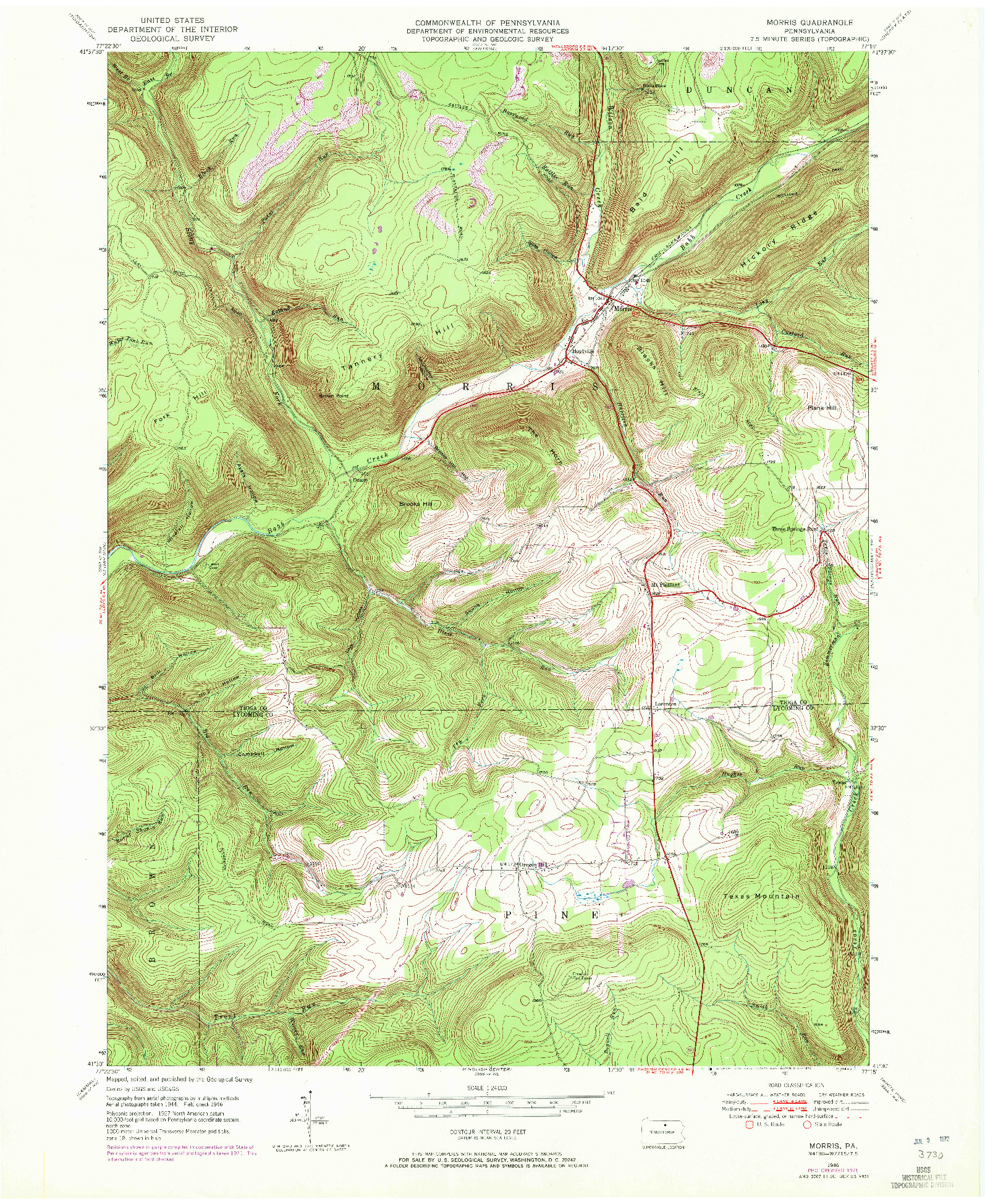 USGS 1:24000-SCALE QUADRANGLE FOR MORRIS, PA 1946