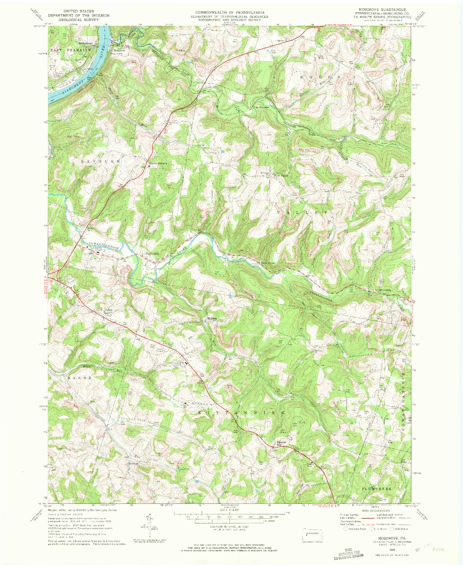USGS 1:24000-SCALE QUADRANGLE FOR MOSGROVE, PA 1968