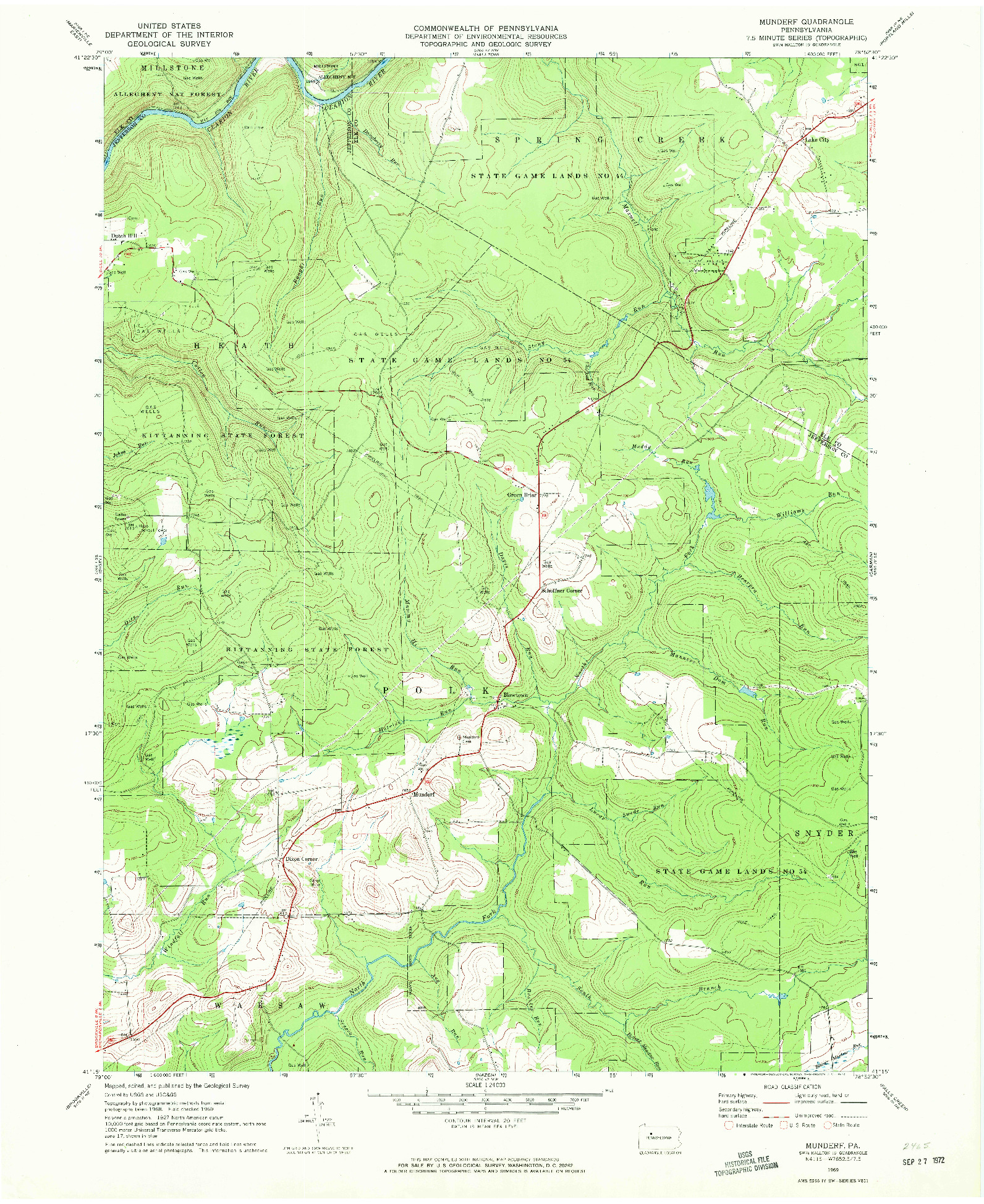 USGS 1:24000-SCALE QUADRANGLE FOR MUNDERF, PA 1969