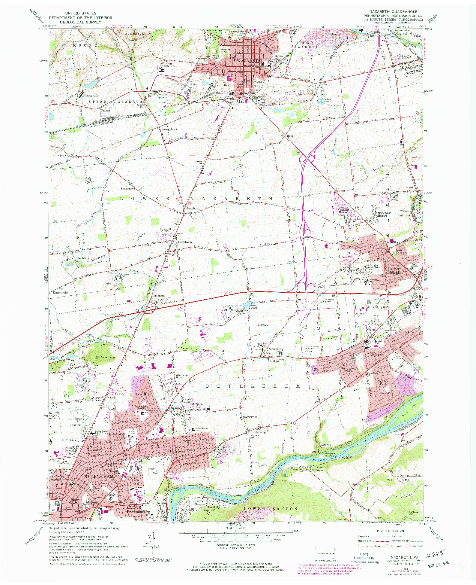 USGS 1:24000-SCALE QUADRANGLE FOR NAZARETH, PA 1964