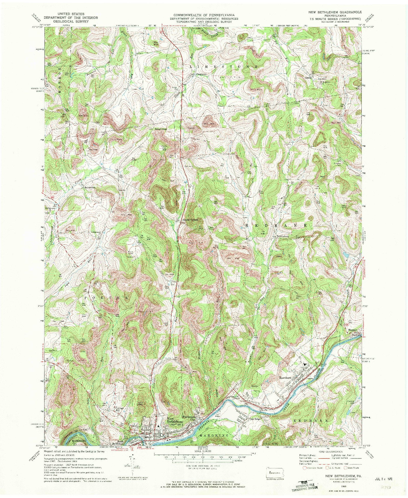 USGS 1:24000-SCALE QUADRANGLE FOR NEW BETHLEHEM, PA 1969