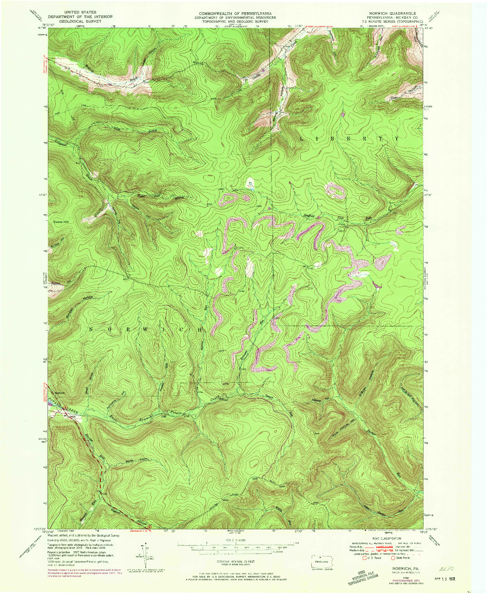 USGS 1:24000-SCALE QUADRANGLE FOR NORWICH, PA 1948