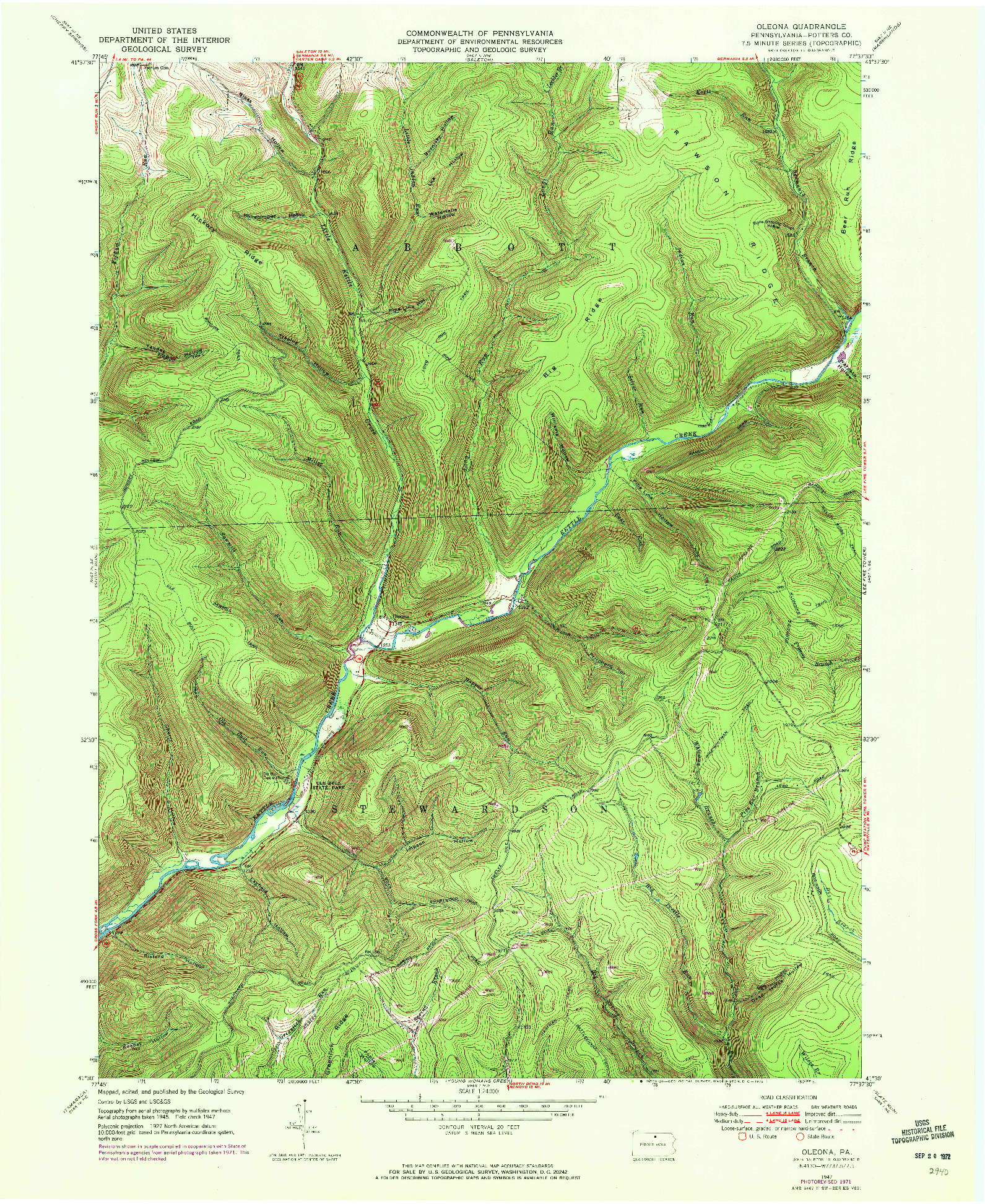 USGS 1:24000-SCALE QUADRANGLE FOR OLEONA, PA 1947