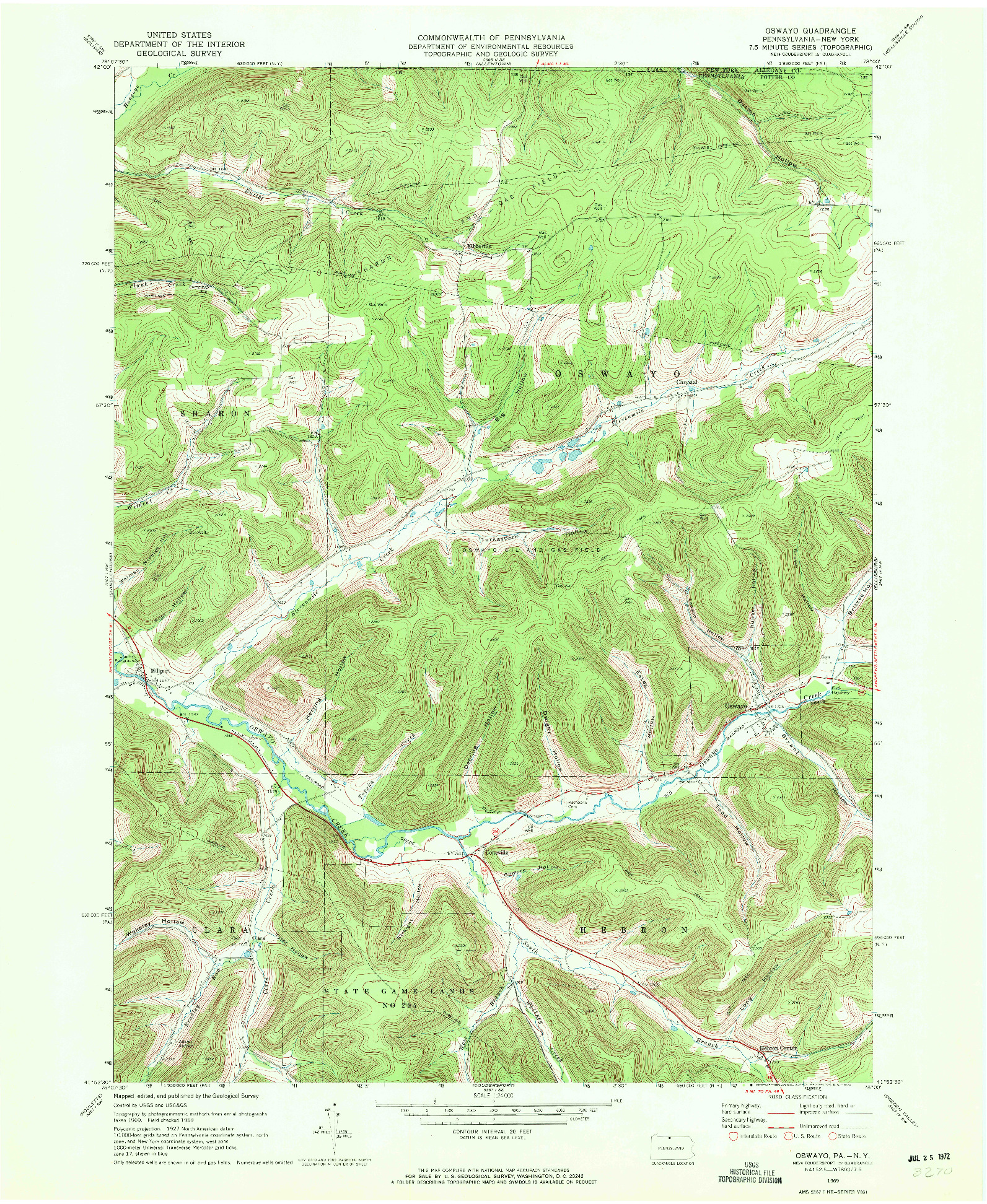 USGS 1:24000-SCALE QUADRANGLE FOR OSWAYO, PA 1969