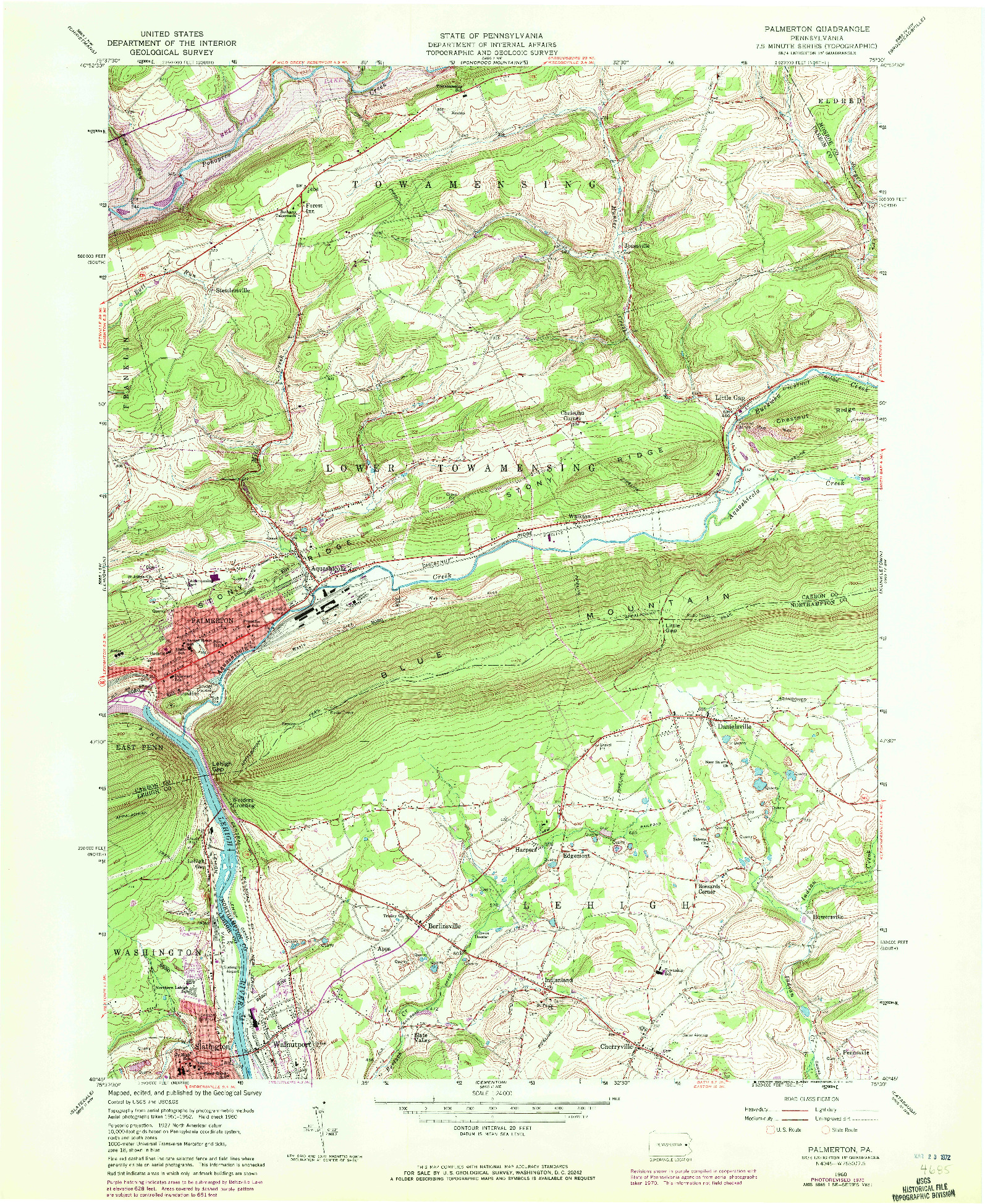 USGS 1:24000-SCALE QUADRANGLE FOR PALMERTON, PA 1960