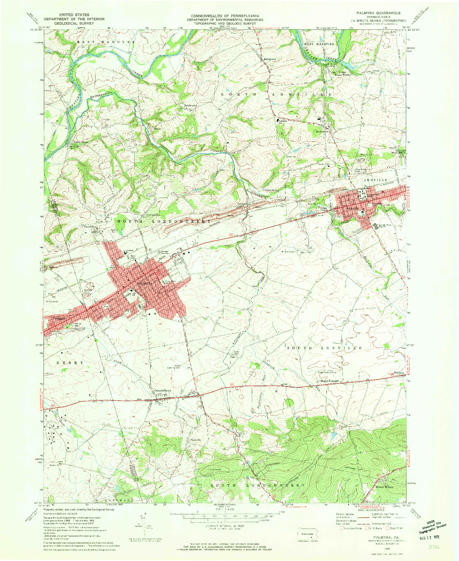 USGS 1:24000-SCALE QUADRANGLE FOR PALMYRA, PA 1969