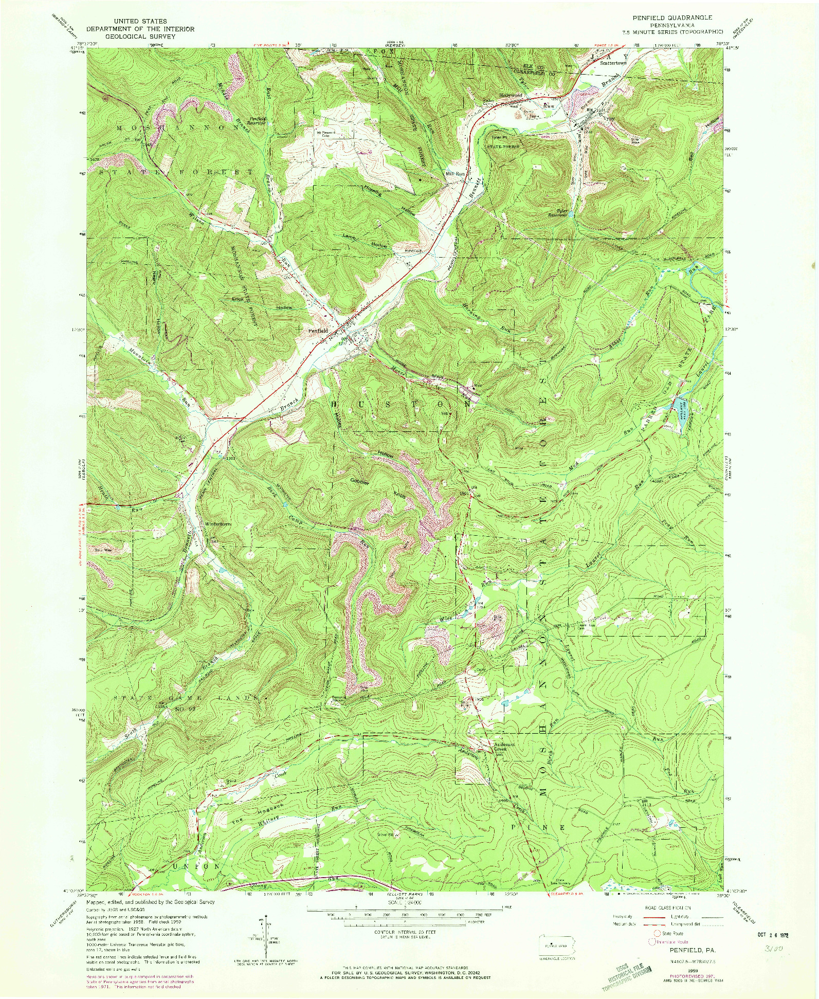 USGS 1:24000-SCALE QUADRANGLE FOR PENFIELD, PA 1959
