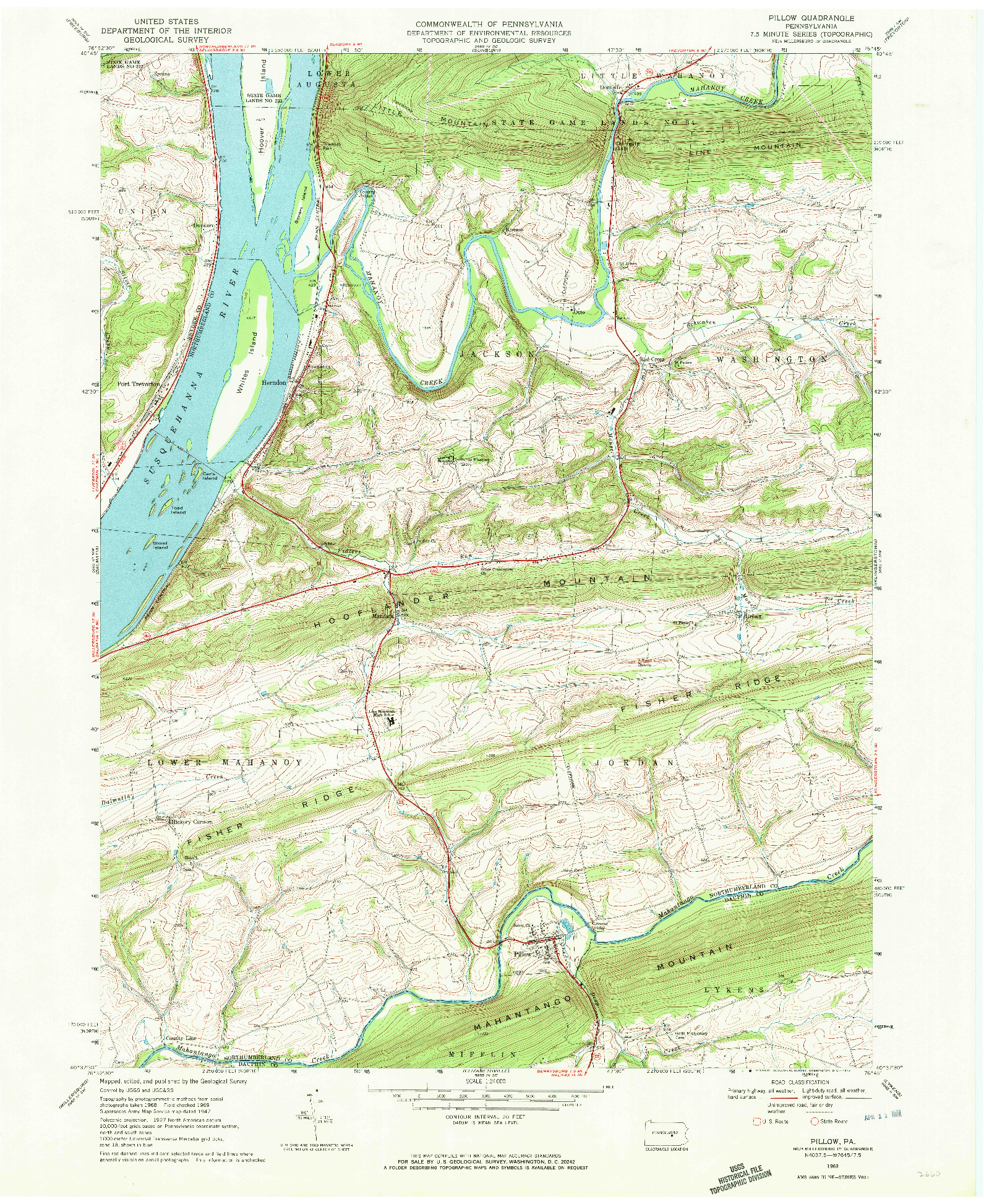 USGS 1:24000-SCALE QUADRANGLE FOR PILLOW, PA 1969