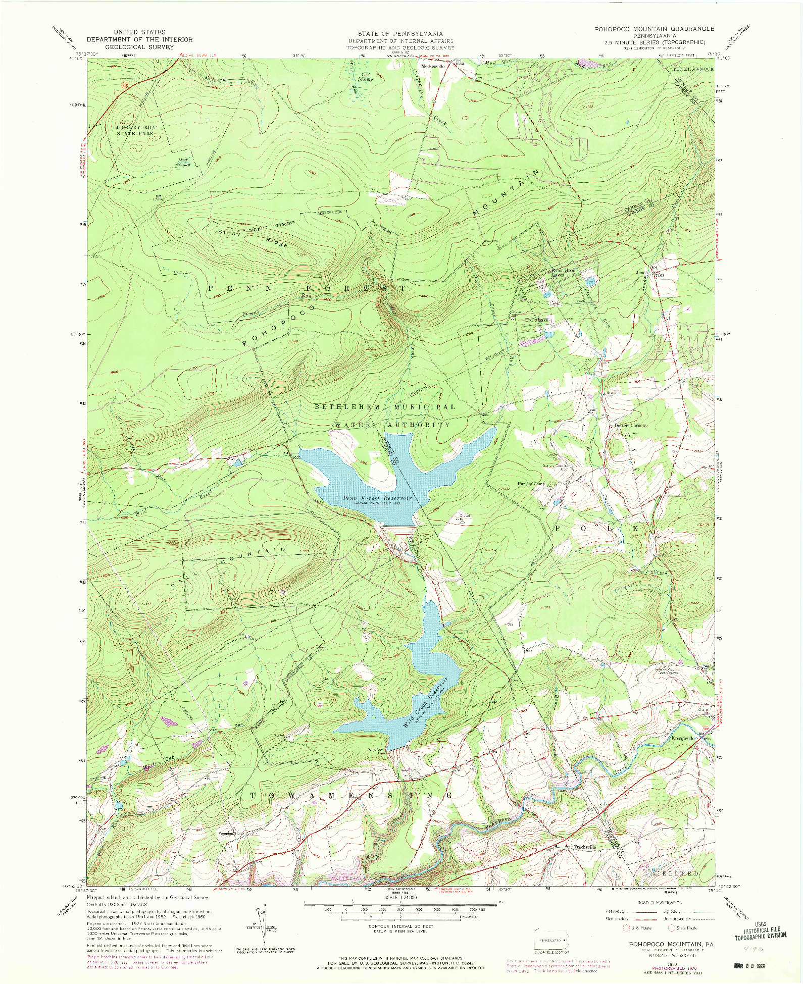 USGS 1:24000-SCALE QUADRANGLE FOR POHOPCO MOUNTAIN, PA 1960