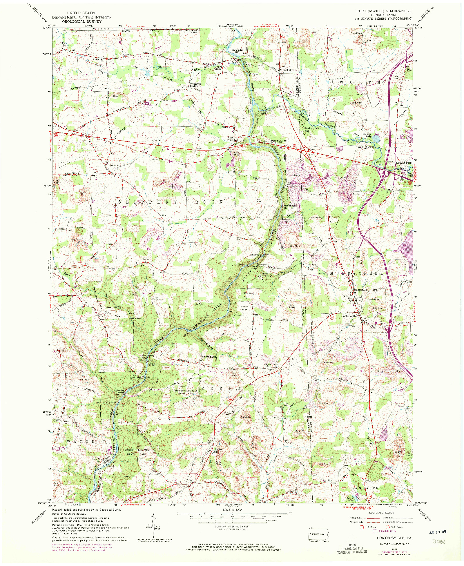 USGS 1:24000-SCALE QUADRANGLE FOR PORTERSVILLE, PA 1961