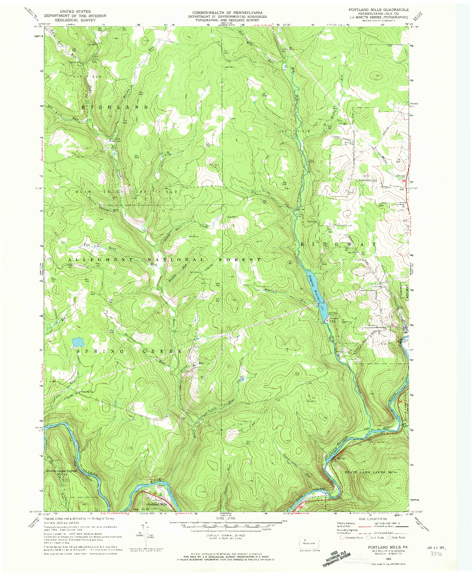 USGS 1:24000-SCALE QUADRANGLE FOR PORTLAND MILLS, PA 1969