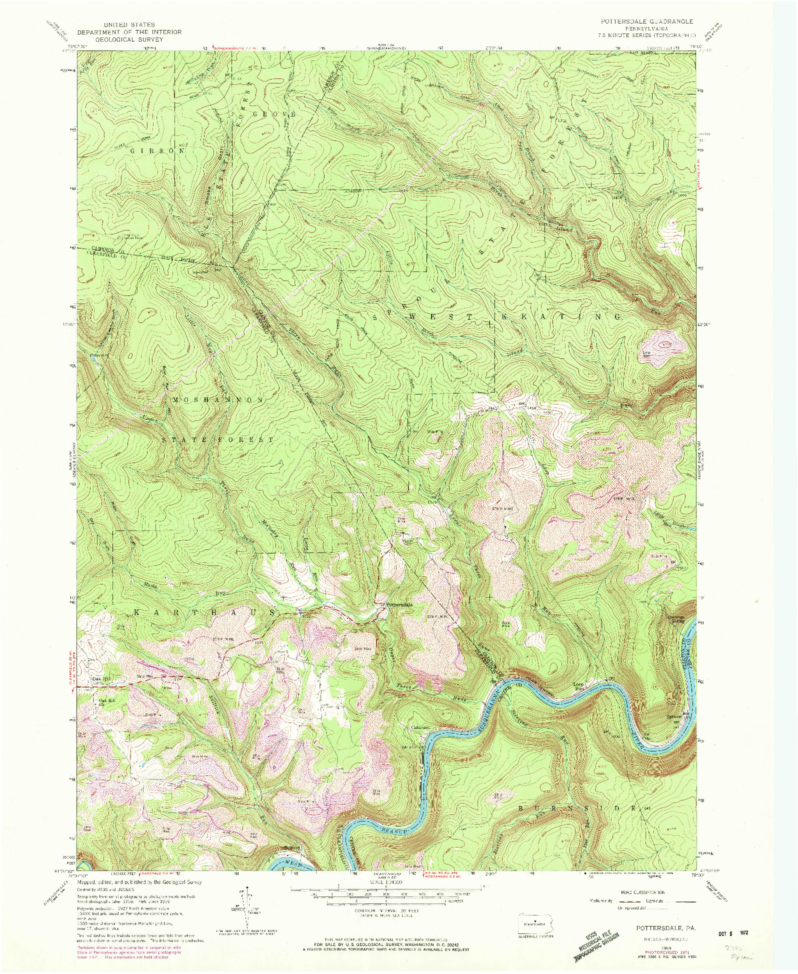 USGS 1:24000-SCALE QUADRANGLE FOR POTTERSDALE, PA 1959