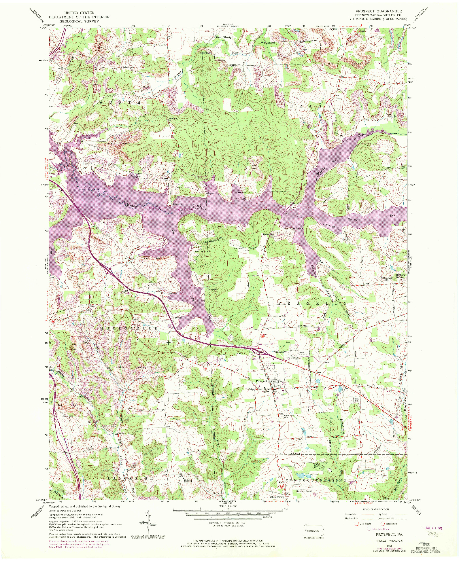 USGS 1:24000-SCALE QUADRANGLE FOR PROSPECT, PA 1961