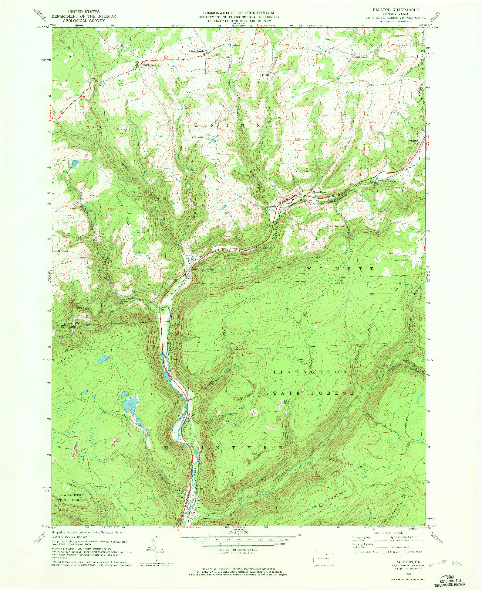 USGS 1:24000-SCALE QUADRANGLE FOR RALSTON, PA 1969