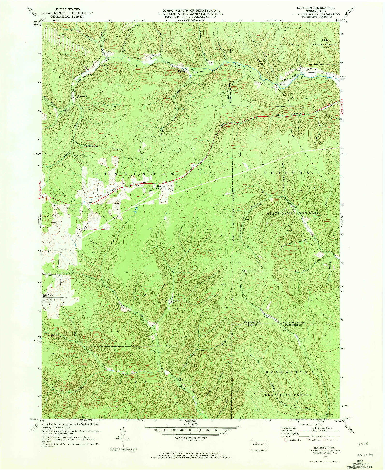 USGS 1:24000-SCALE QUADRANGLE FOR RATHBUN, PA 1969