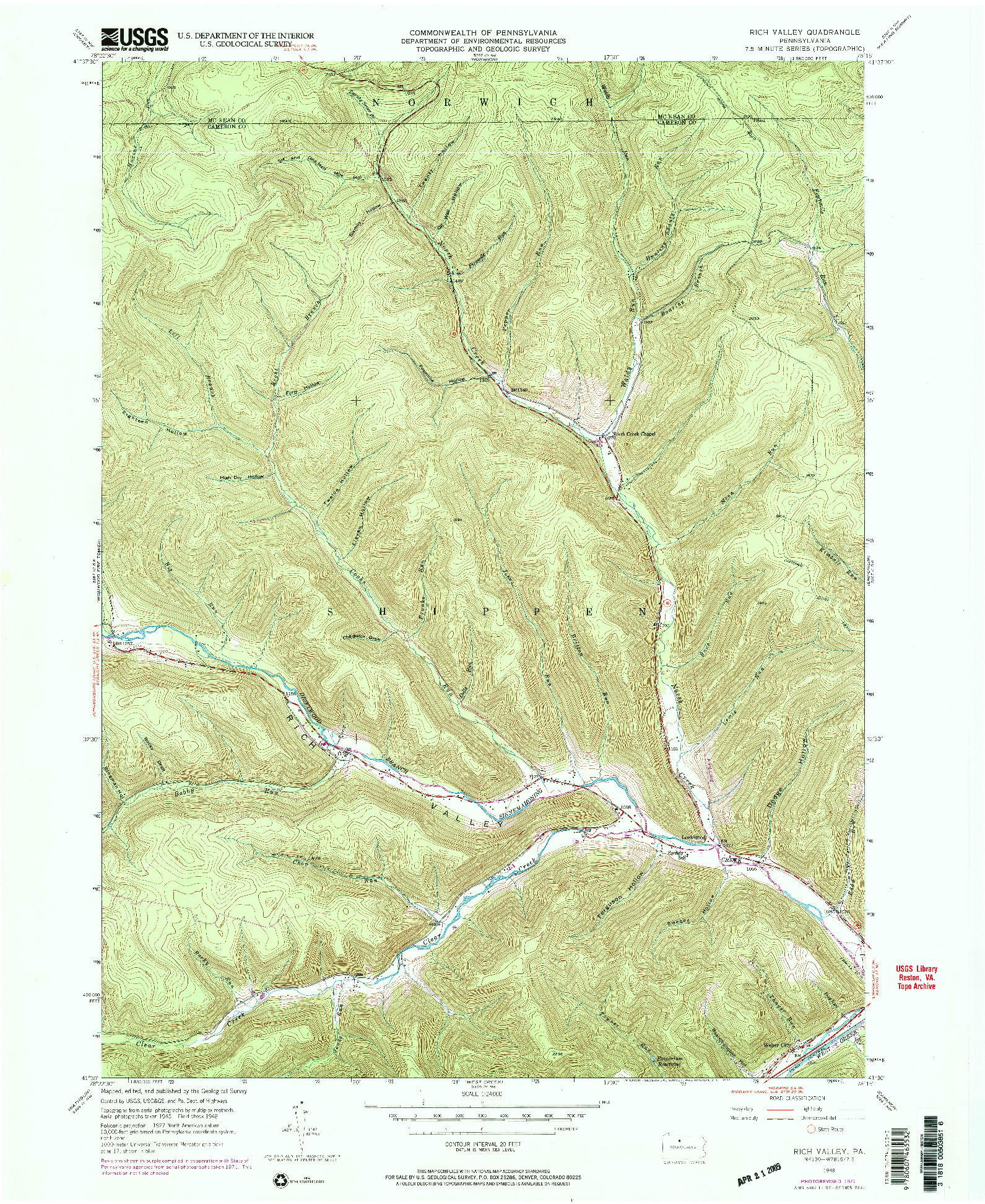 USGS 1:24000-SCALE QUADRANGLE FOR RICH VALLEY, PA 1948