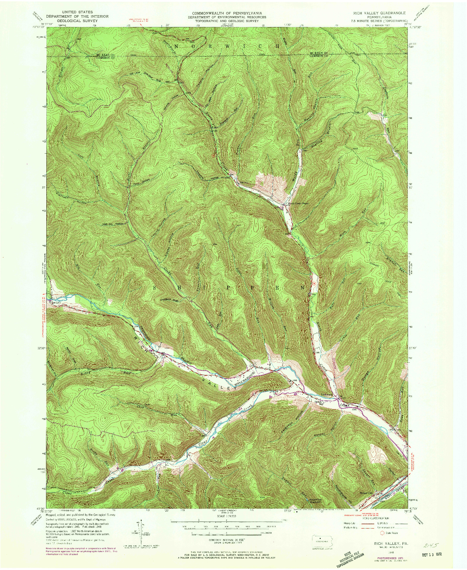 USGS 1:24000-SCALE QUADRANGLE FOR RICH VALLEY, PA 1948