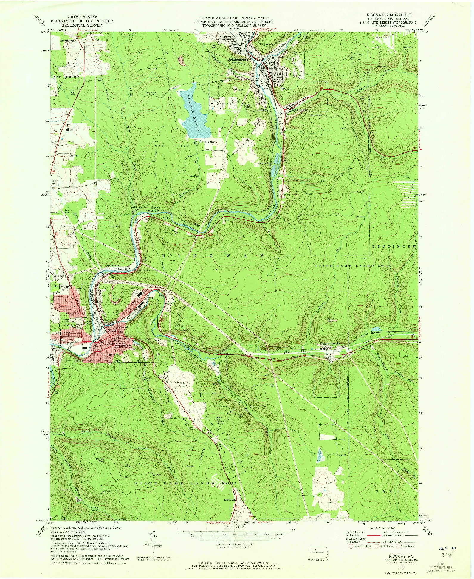 USGS 1:24000-SCALE QUADRANGLE FOR RIDGWAY, PA 1969