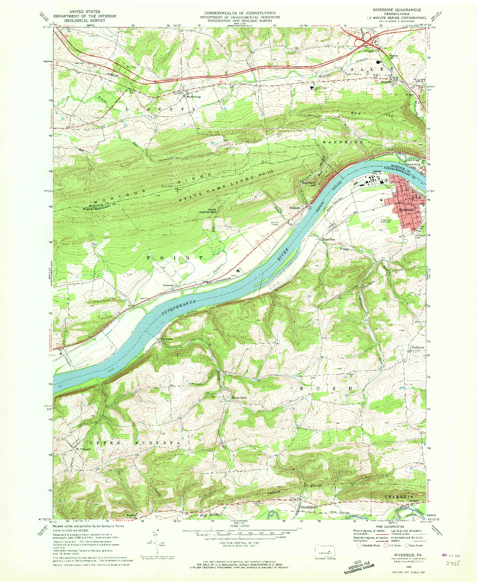 USGS 1:24000-SCALE QUADRANGLE FOR RIVERSIDE, PA 1969