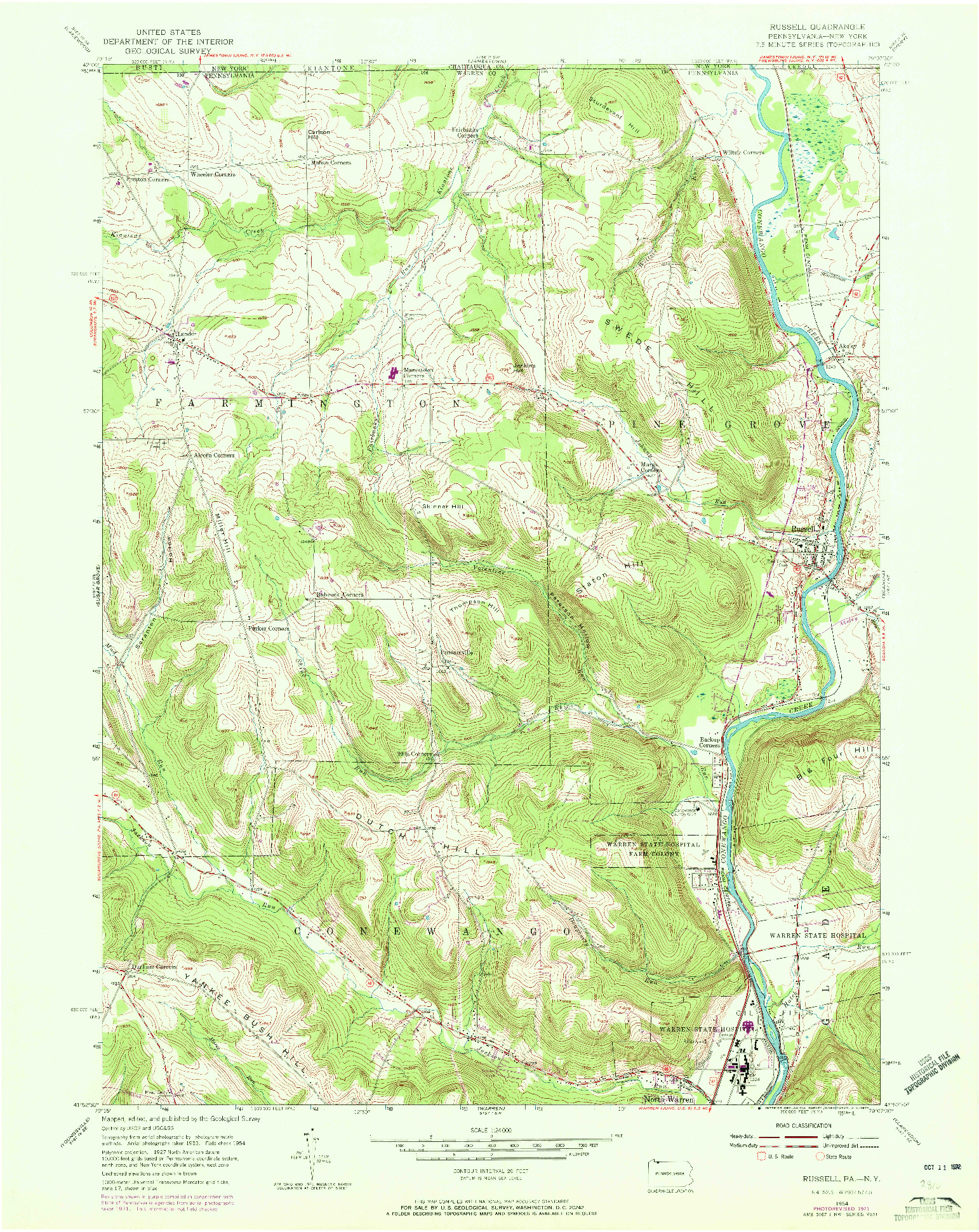 USGS 1:24000-SCALE QUADRANGLE FOR RUSSELL, PA 1954
