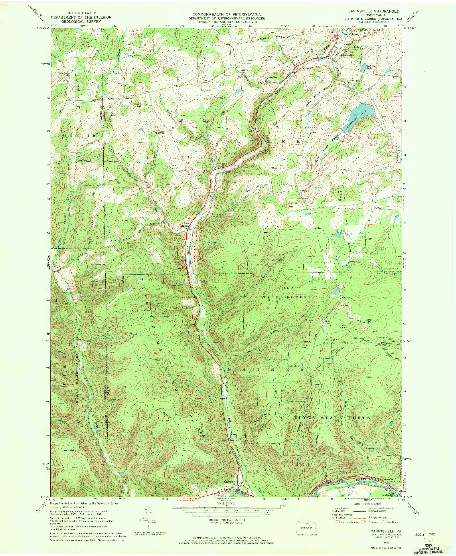 USGS 1:24000-SCALE QUADRANGLE FOR SABINSVILLE, PA 1969