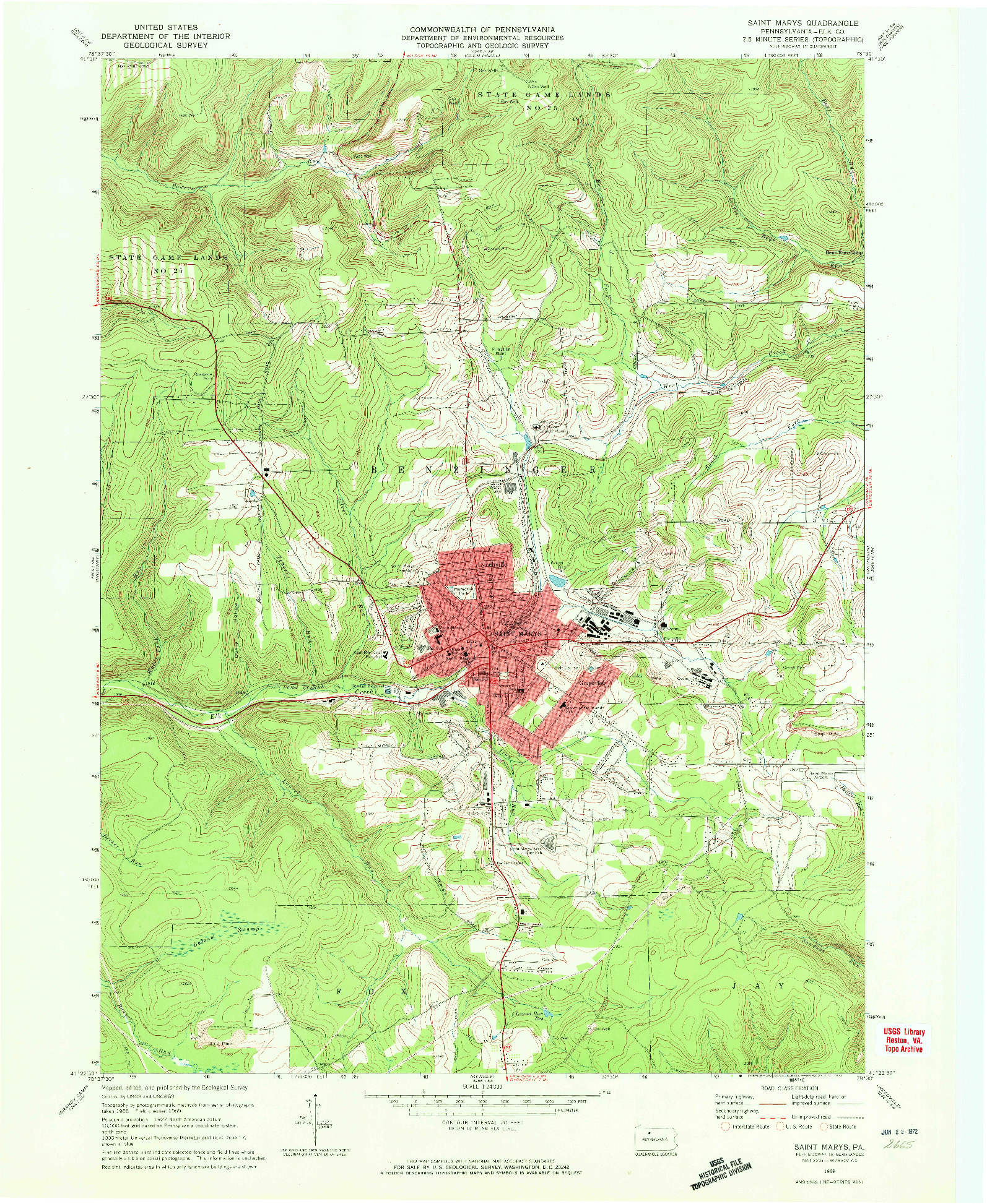 USGS 1:24000-SCALE QUADRANGLE FOR SAINT MARYS, PA 1969