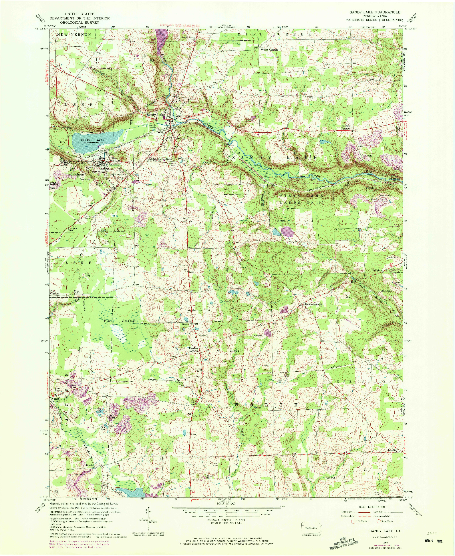 USGS 1:24000-SCALE QUADRANGLE FOR SANDY LAKE, PA 1960