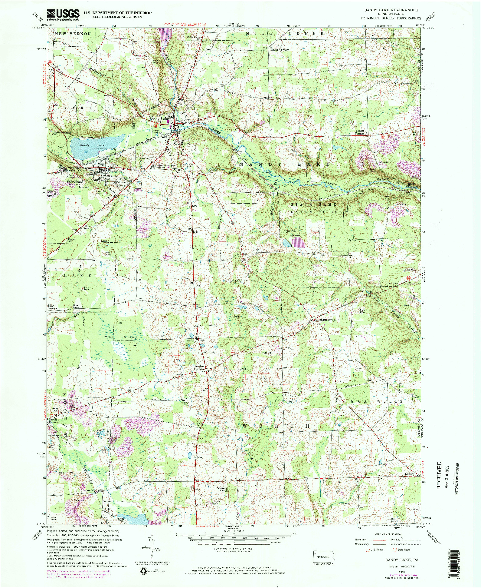USGS 1:24000-SCALE QUADRANGLE FOR SANDY LAKE, PA 1960
