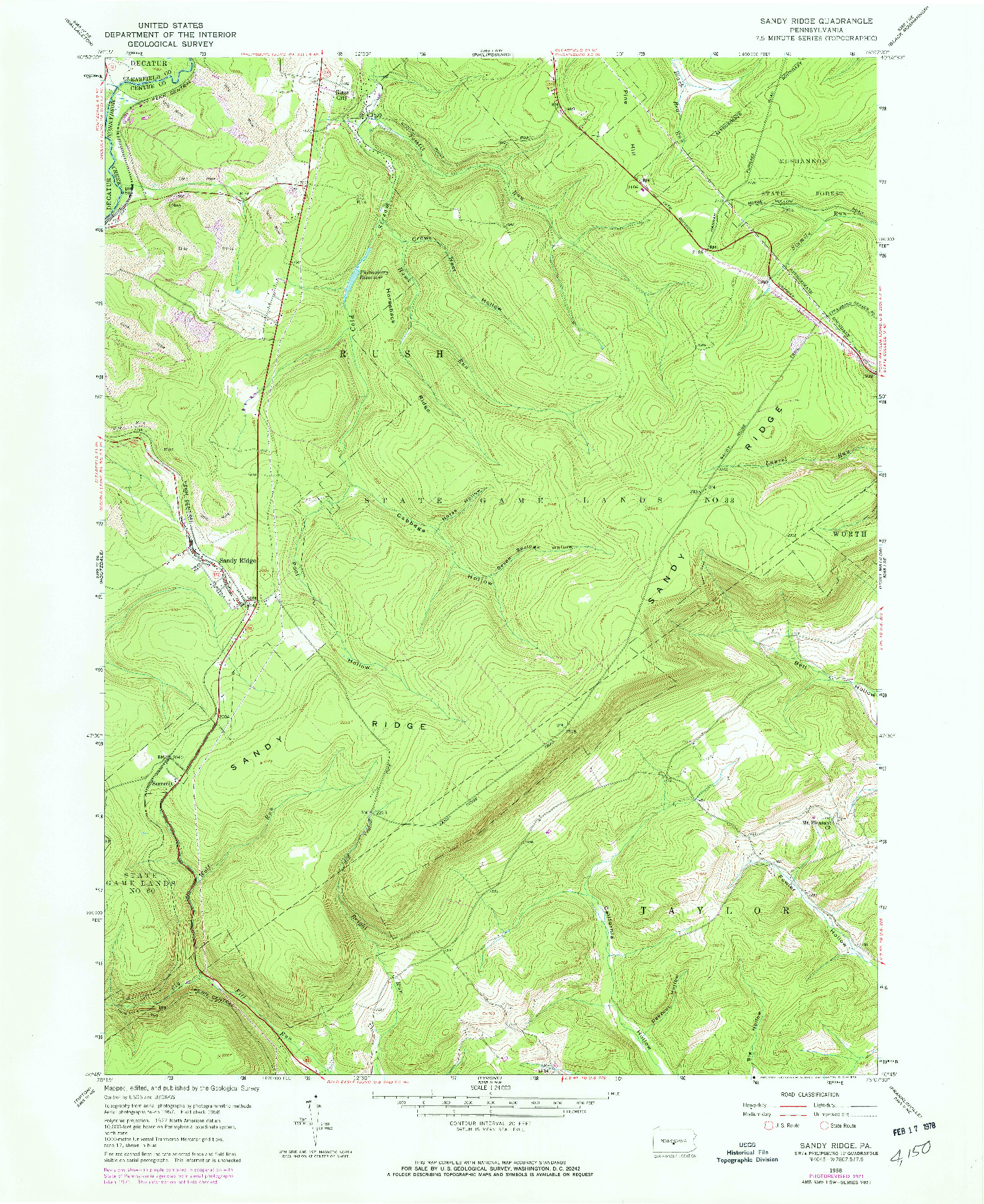 USGS 1:24000-SCALE QUADRANGLE FOR SANDY RIDGE, PA 1958