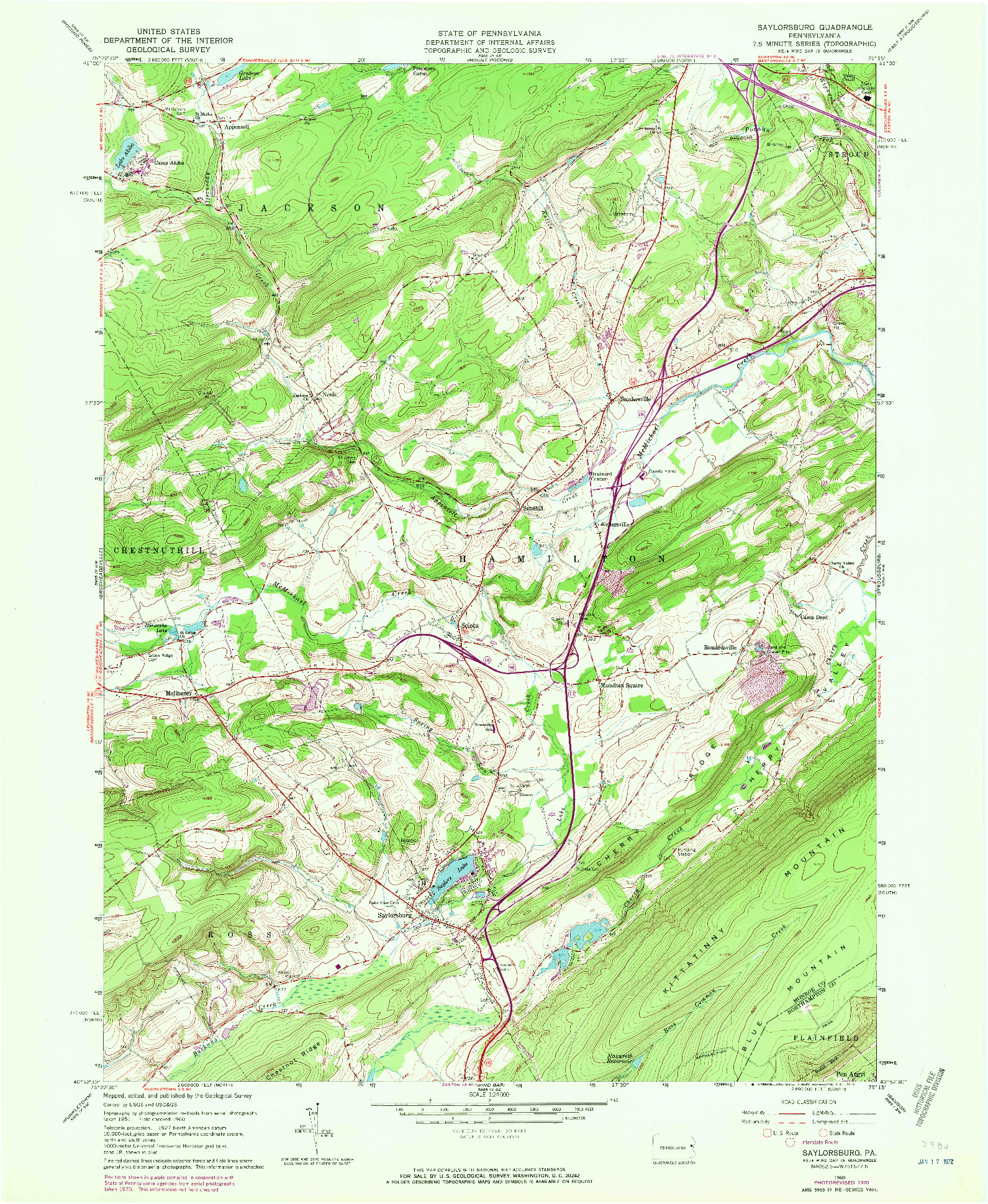 USGS 1:24000-SCALE QUADRANGLE FOR SAYLORSBURG, PA 1960