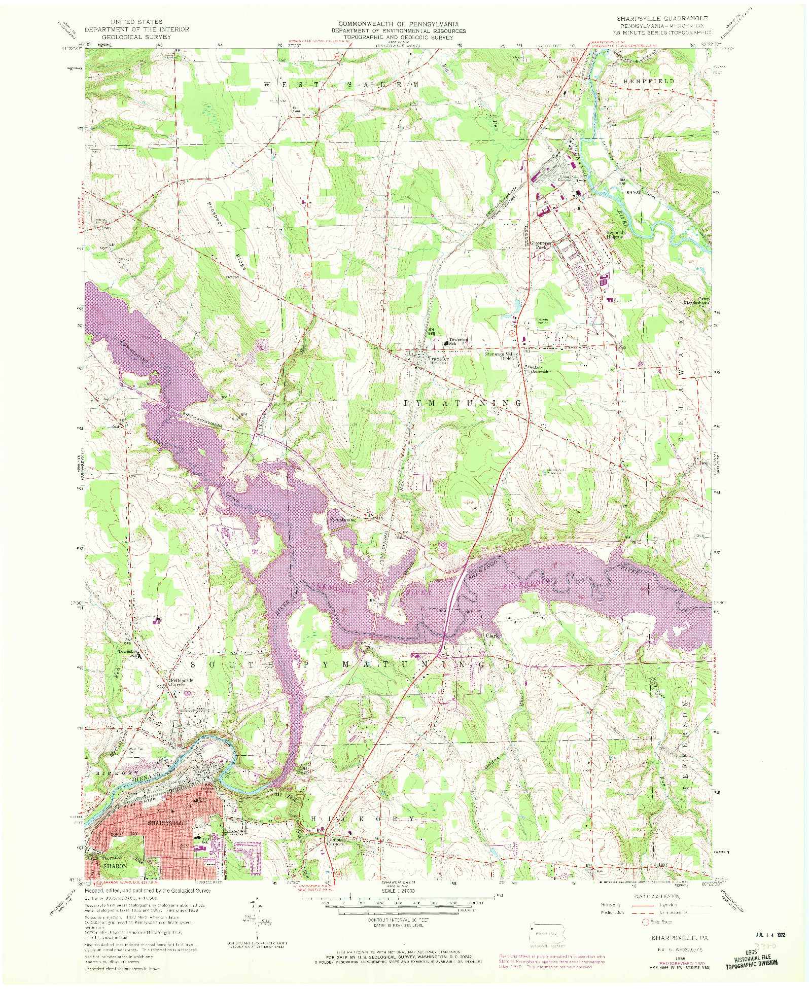 USGS 1:24000-SCALE QUADRANGLE FOR SHARPSVILLE, PA 1958