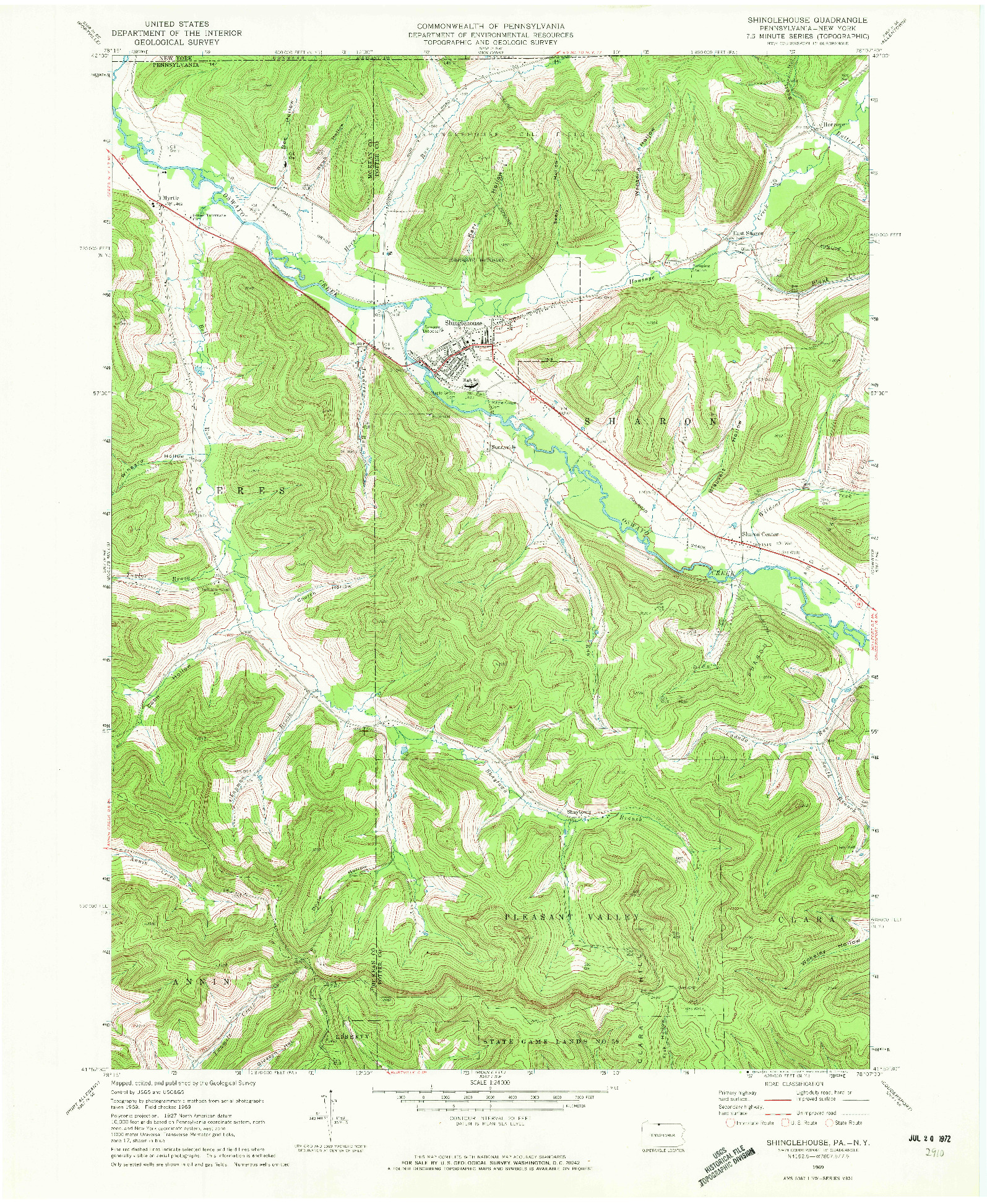 USGS 1:24000-SCALE QUADRANGLE FOR SHINGLEHOUSE, PA 1969