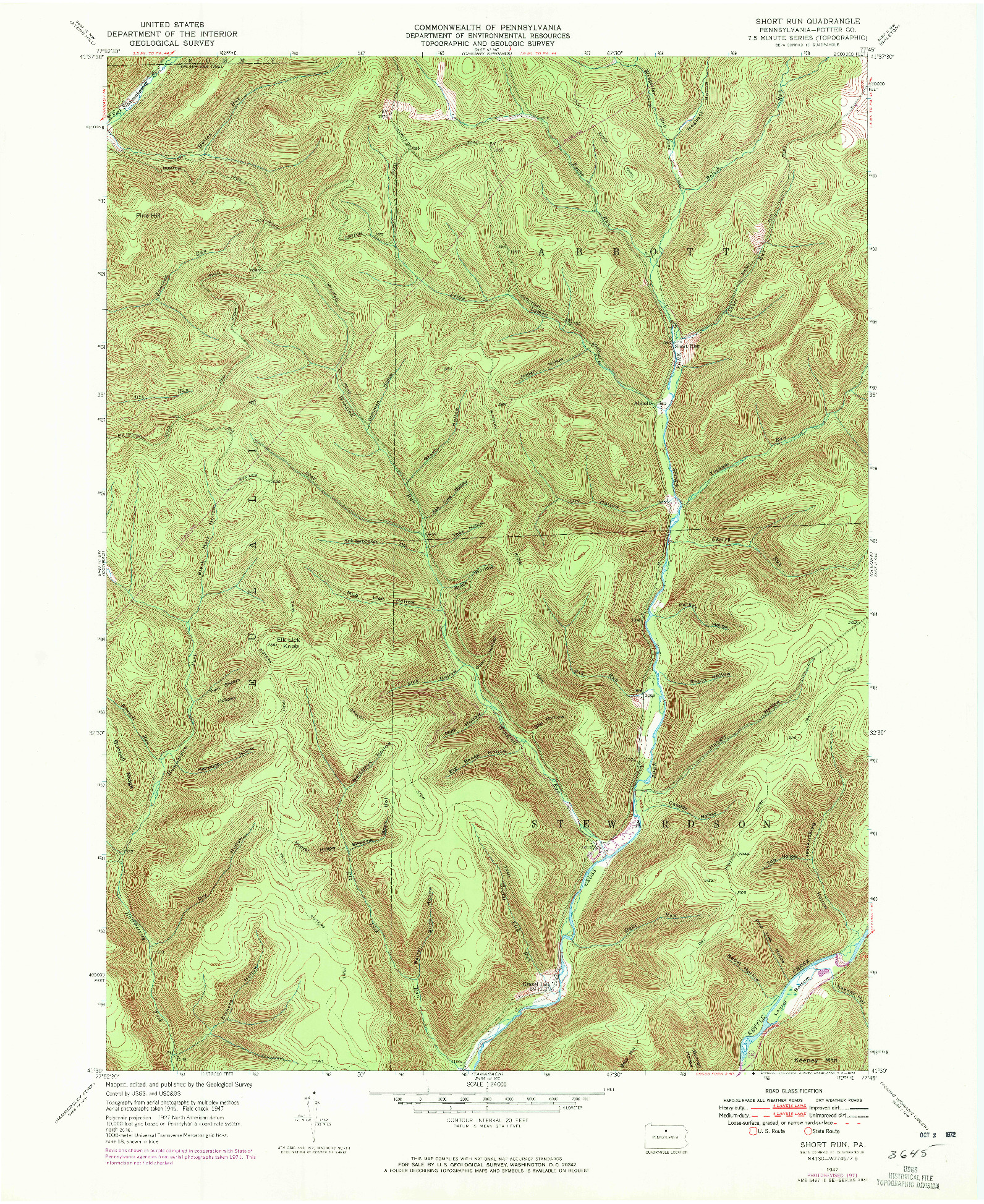 USGS 1:24000-SCALE QUADRANGLE FOR SHORT RUN, PA 1947