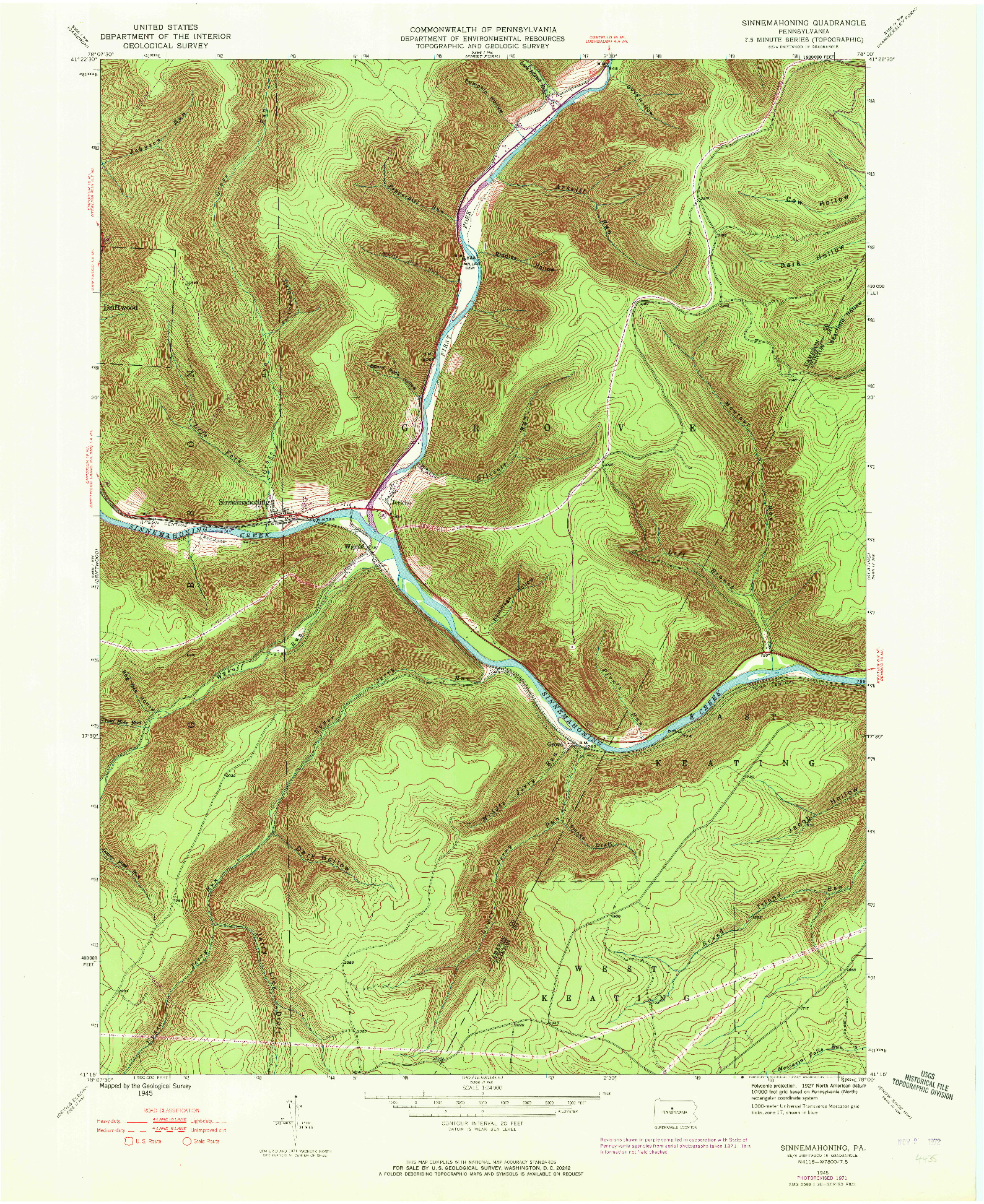 USGS 1:24000-SCALE QUADRANGLE FOR SINNEMAHONING, PA 1945