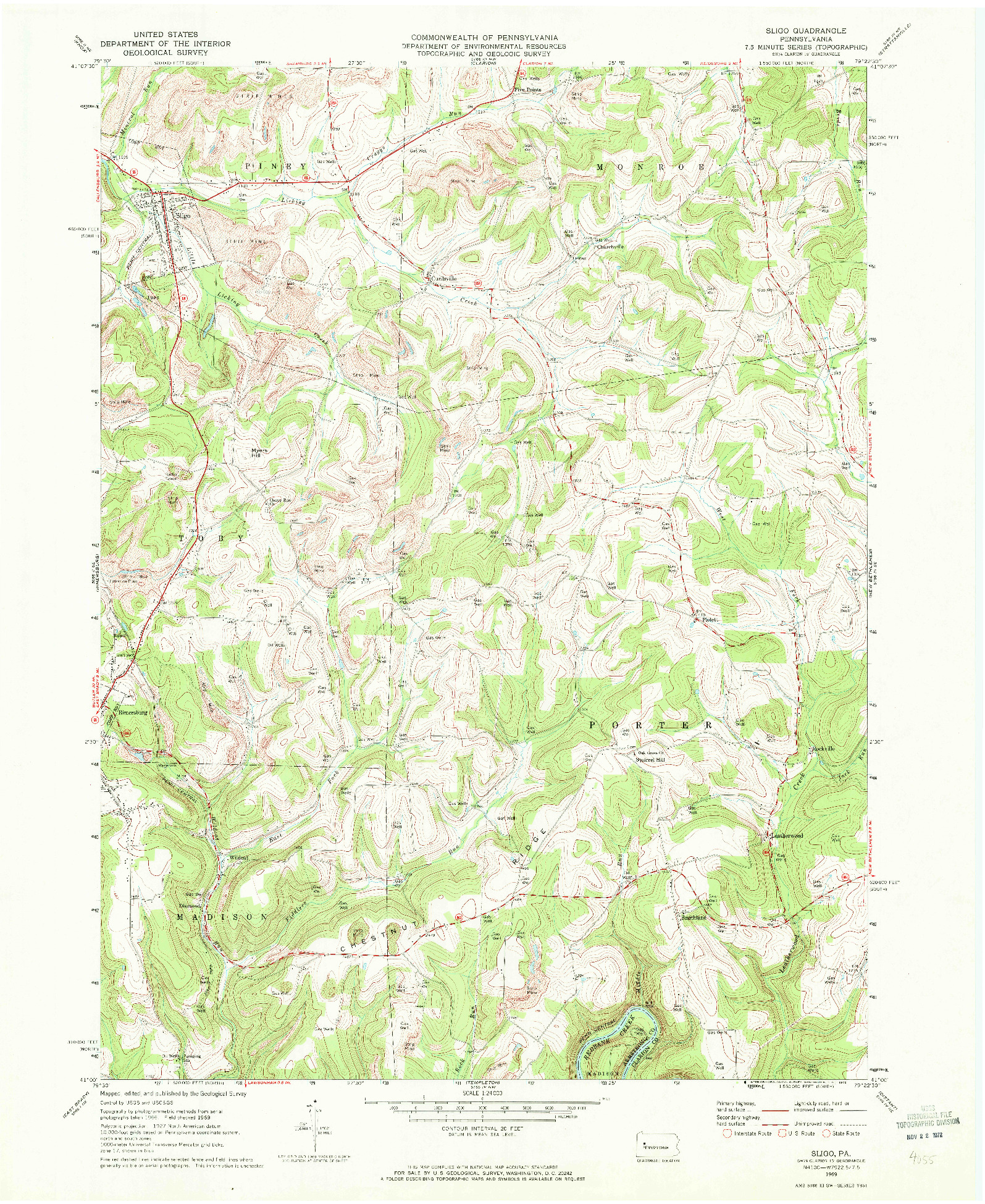 USGS 1:24000-SCALE QUADRANGLE FOR SLIGO, PA 1969