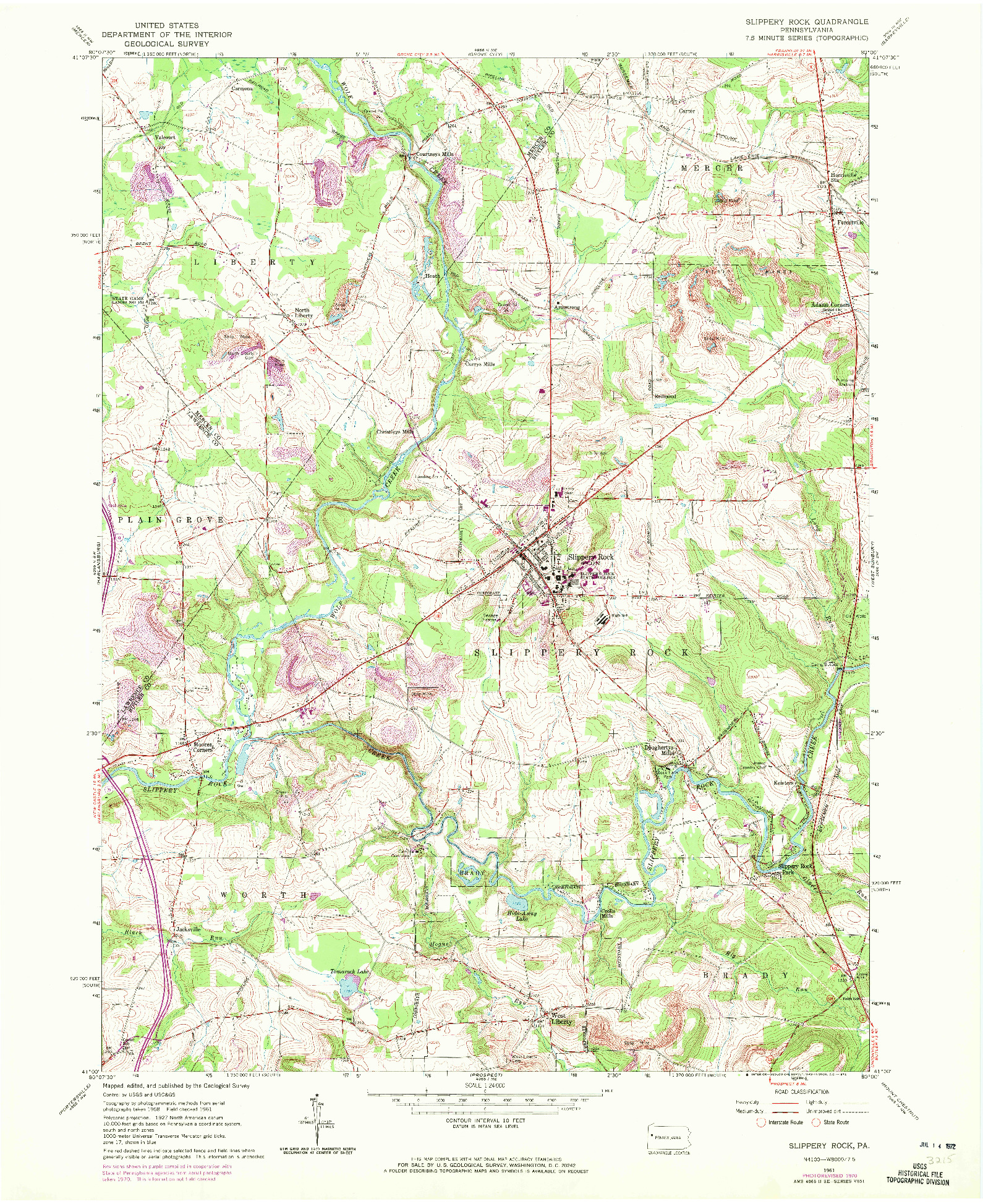 USGS 1:24000-SCALE QUADRANGLE FOR SLIPPERY ROCK, PA 1961