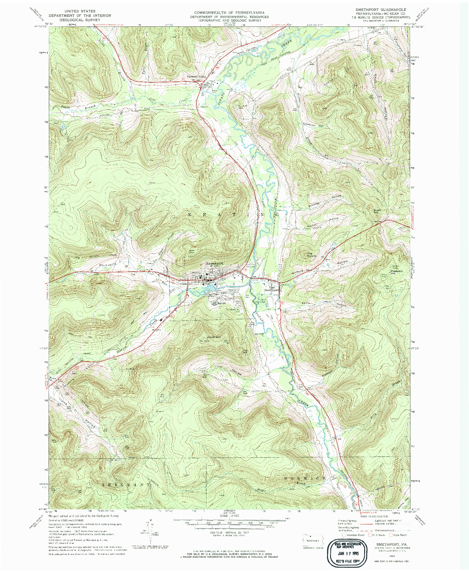 USGS 1:24000-SCALE QUADRANGLE FOR SMETHPORT, PA 1969