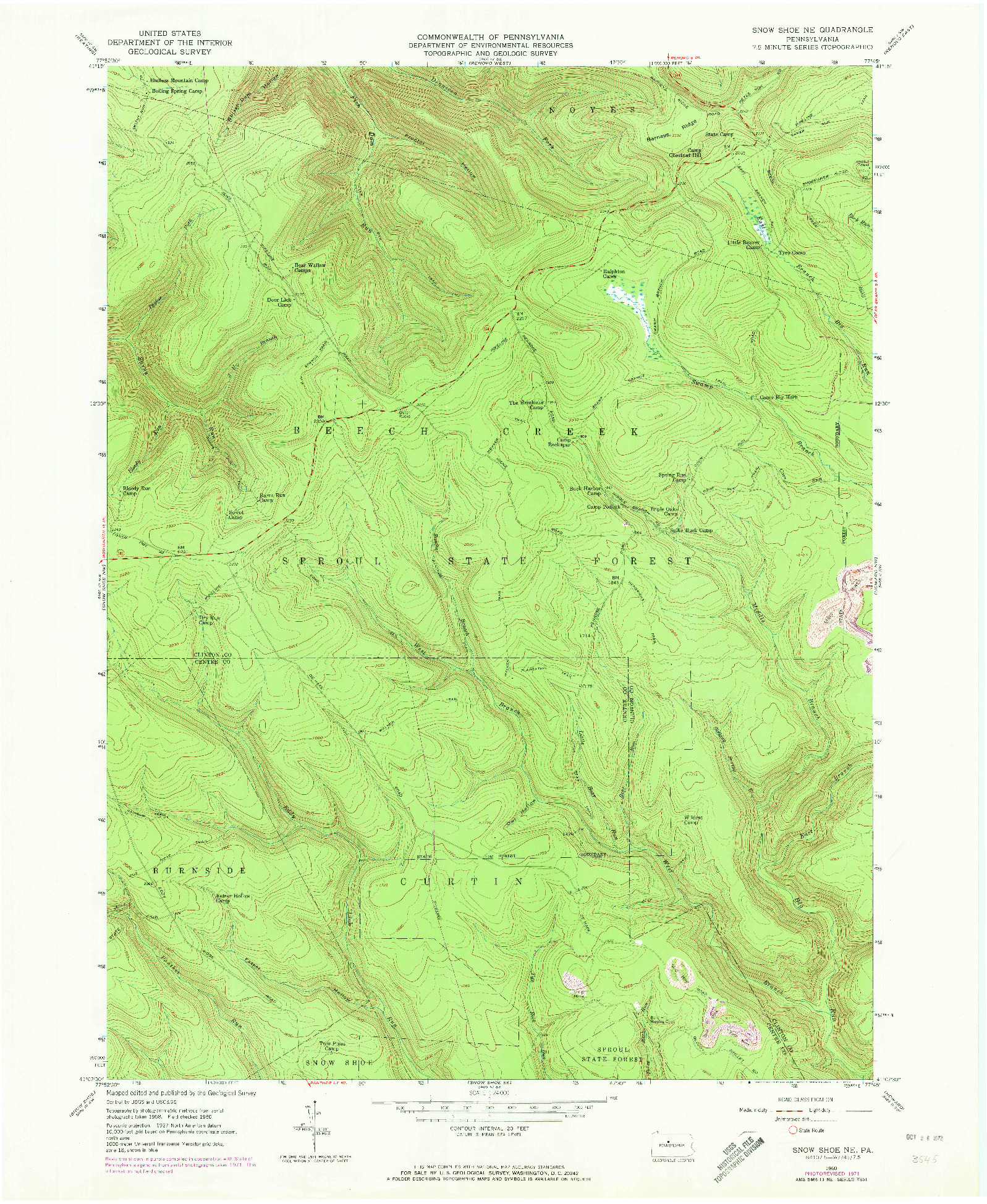 USGS 1:24000-SCALE QUADRANGLE FOR SNOW SHOE NE, PA 1960