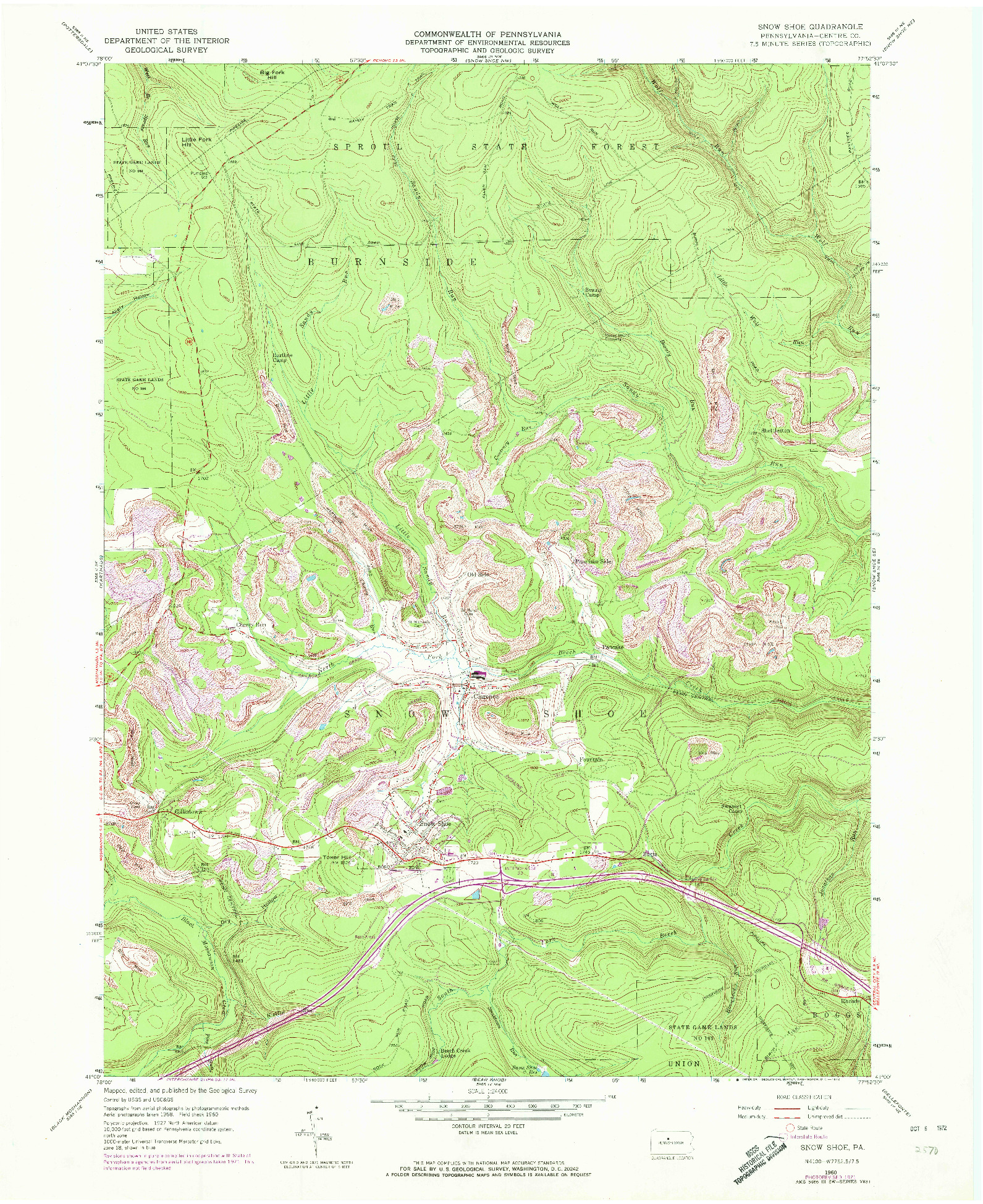 USGS 1:24000-SCALE QUADRANGLE FOR SNOW SHOE, PA 1960