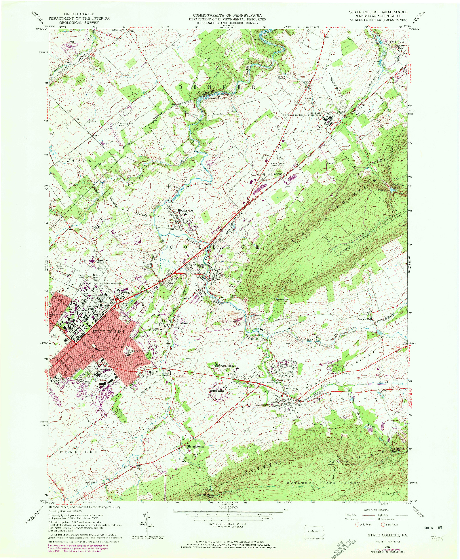 USGS 1:24000-SCALE QUADRANGLE FOR STATE COLLEGE, PA 1962