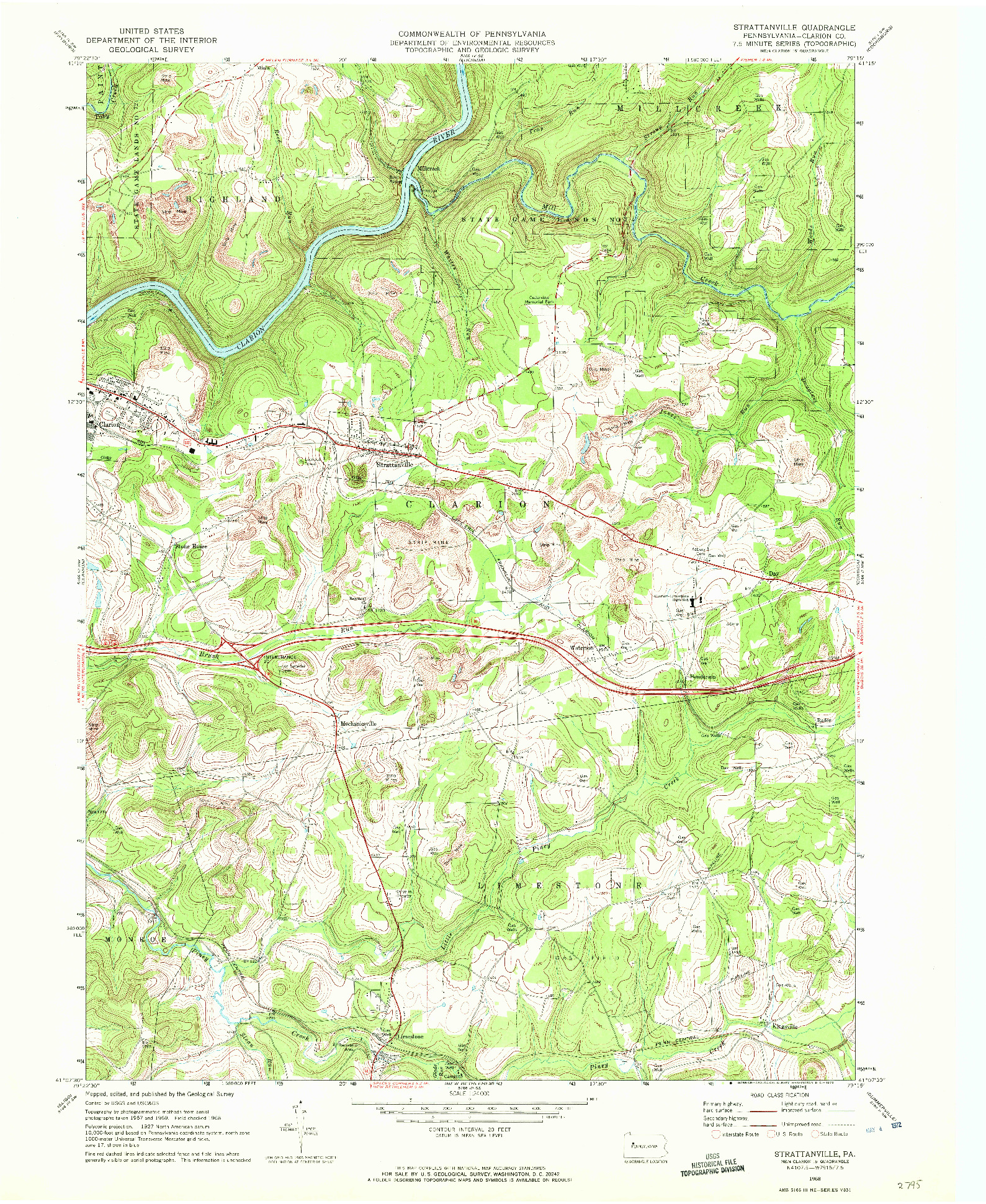 USGS 1:24000-SCALE QUADRANGLE FOR STRATTANVILLE, PA 1968