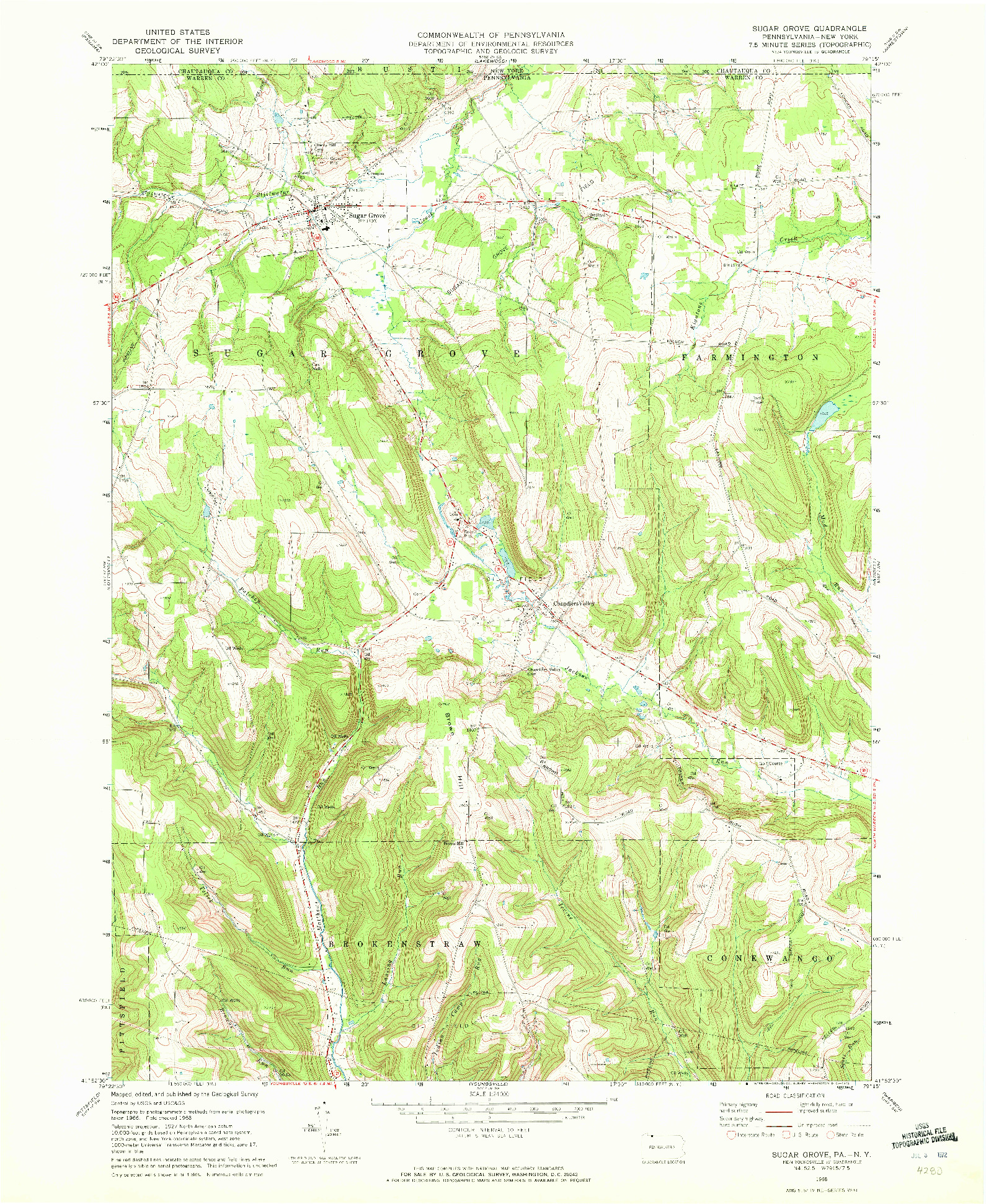 USGS 1:24000-SCALE QUADRANGLE FOR SUGAR GROVE, PA 1968