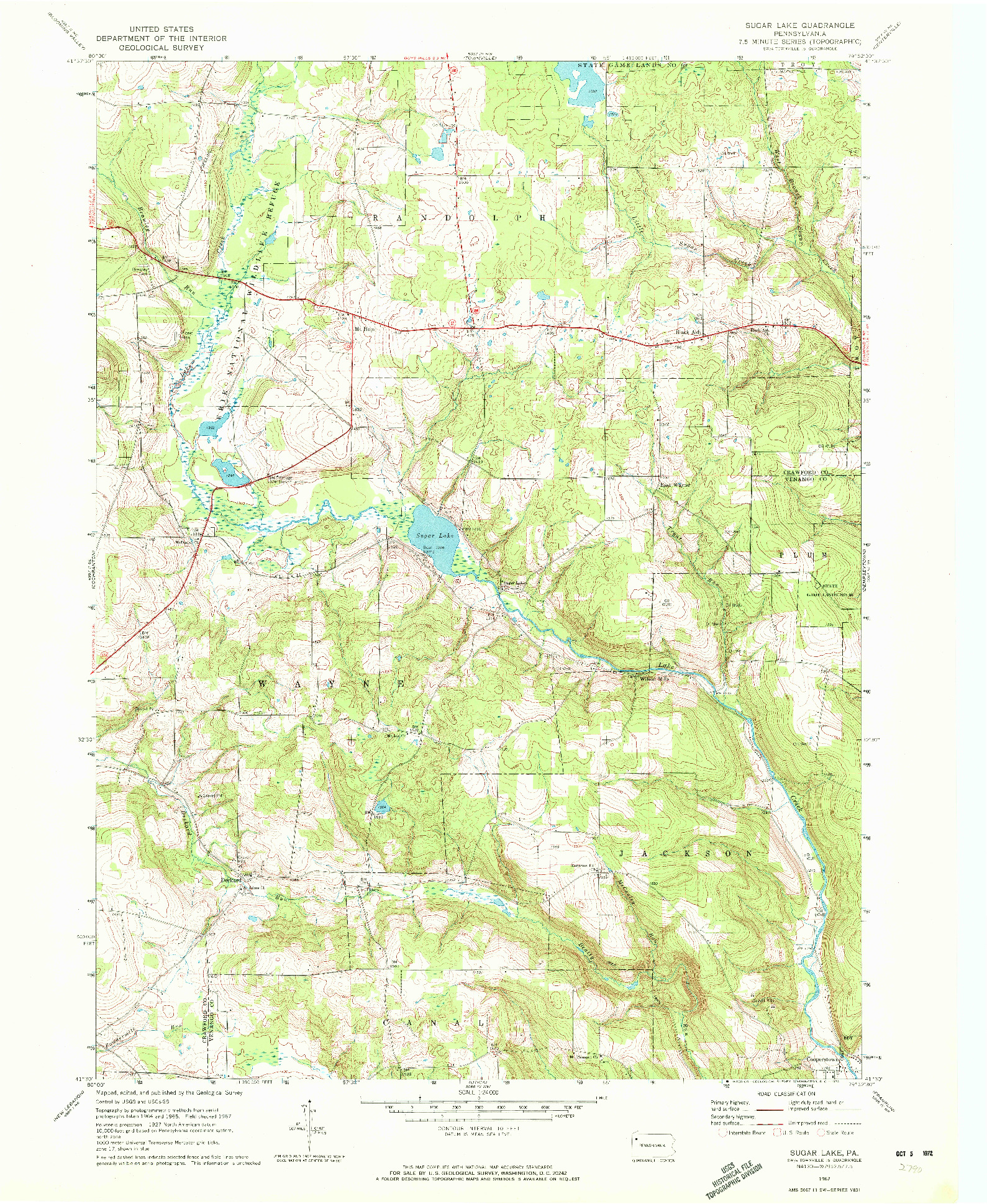 USGS 1:24000-SCALE QUADRANGLE FOR SUGAR LAKE, PA 1967